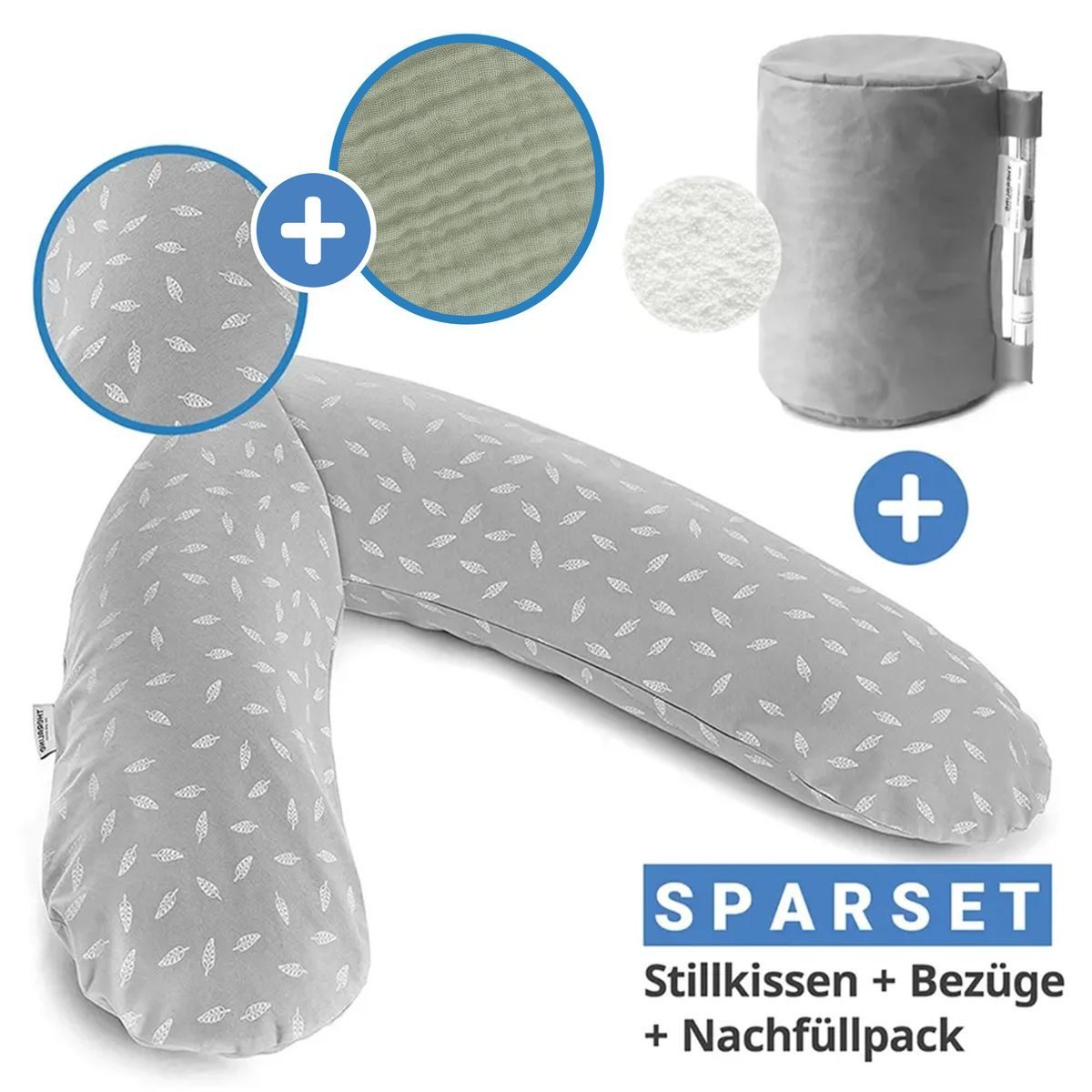 Theraline Stillkissen Das Original - Leaves - Grau & Musselin Salbei, Schwa günstig online kaufen