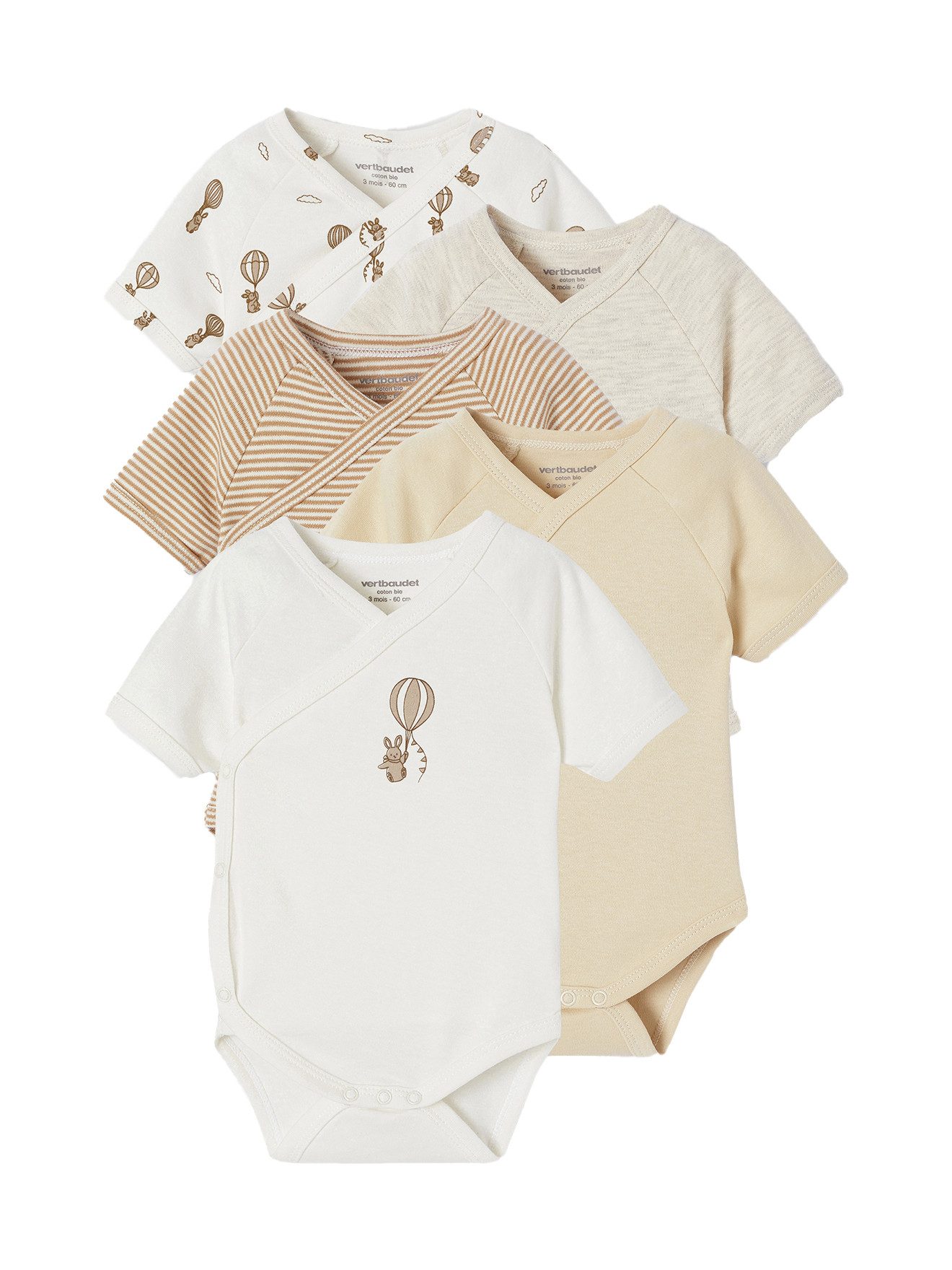 Kurzarmwickelbody 5er-Pack Baby Kurzarm-Bodys mit Heißluftballon