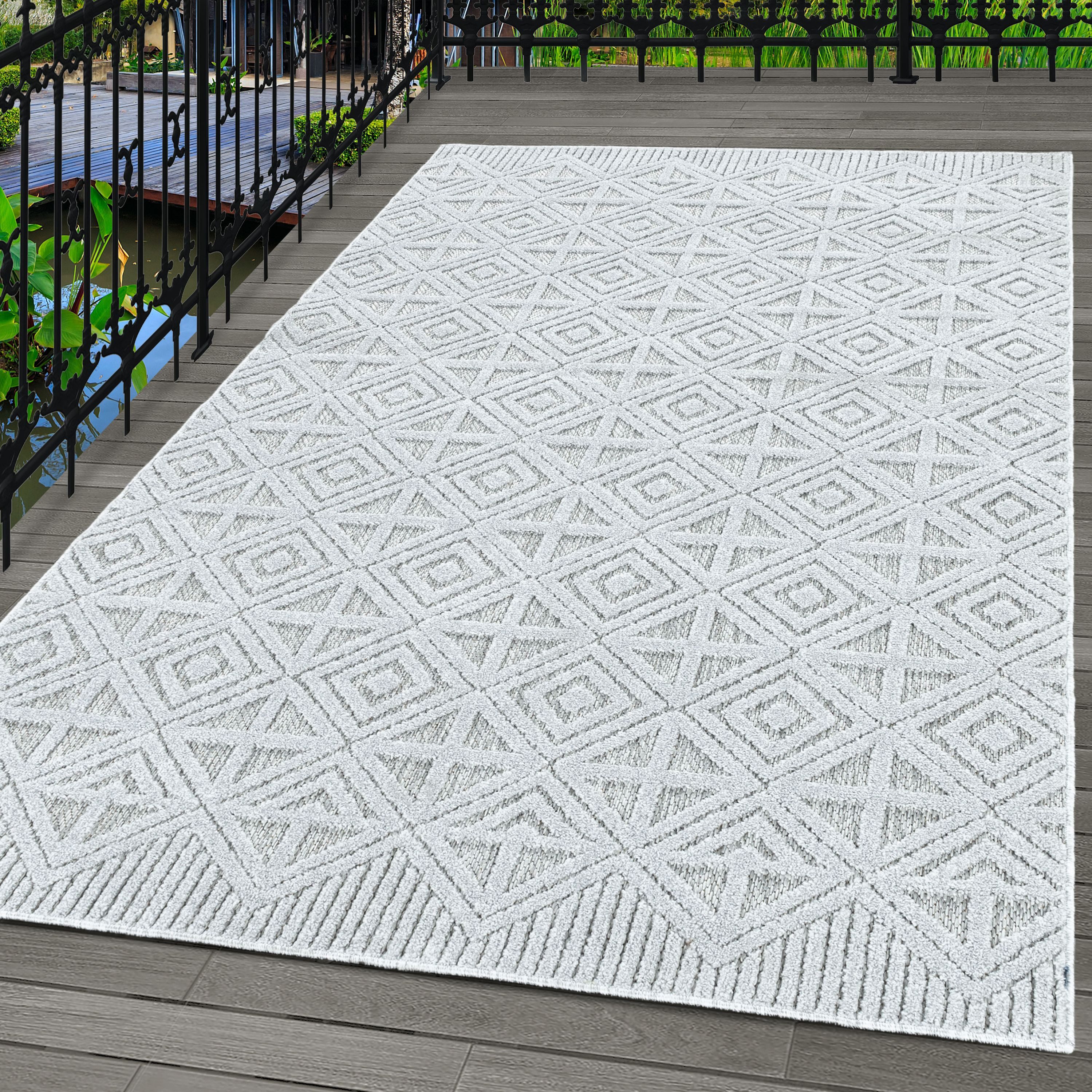 Outdoorteppich Boho-Design, Carpettex, Rechteckig, Höhe: 10 mm, Outdoor Teppich Boho Design Skandinavisch Stil Küchen Balkon Terrasse