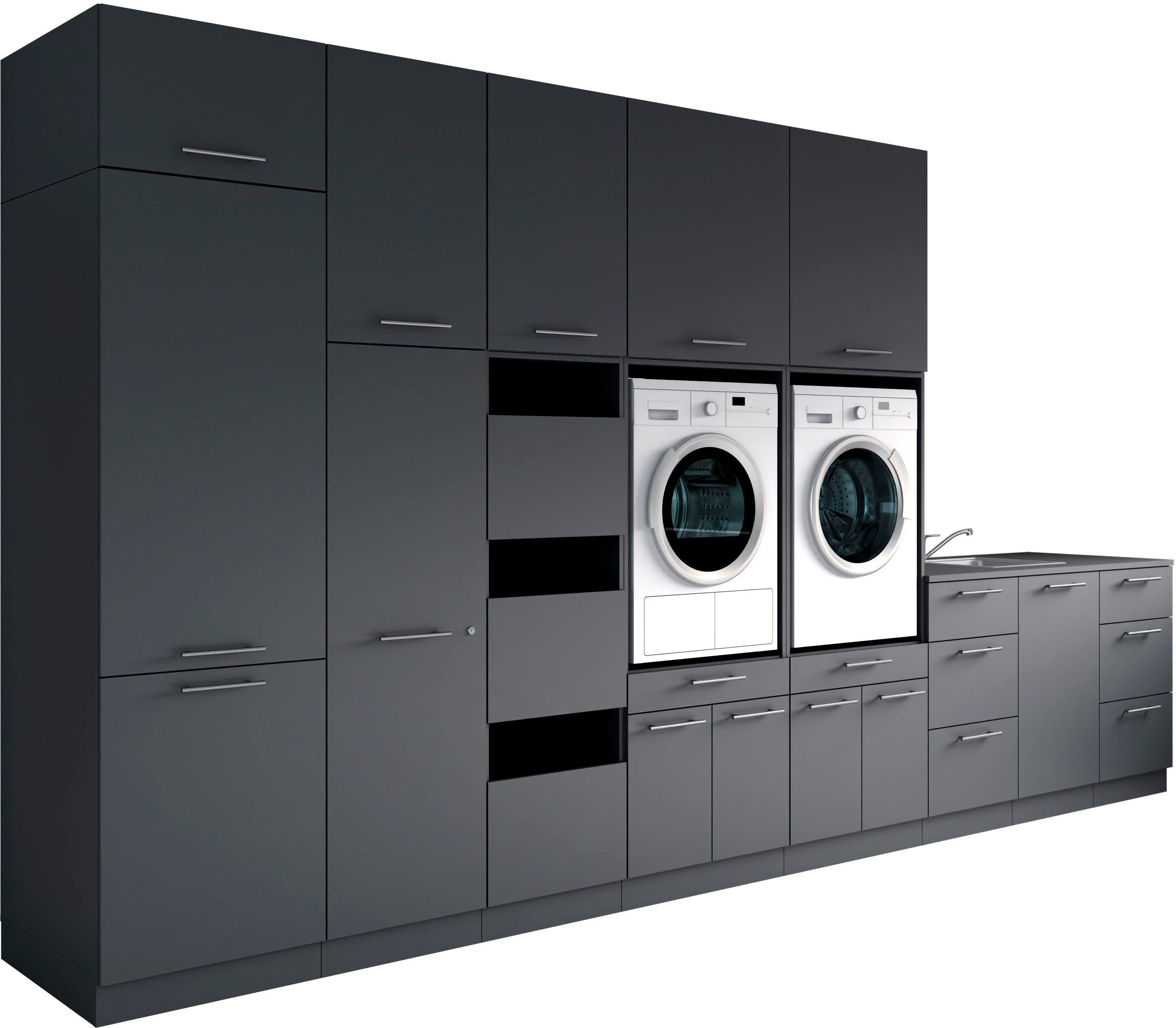 Laundreezy Mehrzweckschrank-Set Laundreezy, 12-tlg. Mehrzweckschrank-Set B/H/T 445/238/68 cm, (12-St), Breite 445 cm, Soft-Close-Funktion, höhenverstellbare Füße