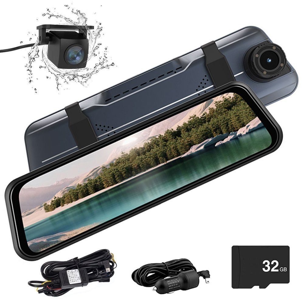 XIIW »1080P Spiegel Dashcam Dual Len Auto Kamera Rückfahrkamera Touch  Screen« Dashcam (HD, Frontkamera, Rückfahrkamera, Einparkhilfe,  Parküberwachung, 32 GB TF Karte, Super Nachtsicht WDR,  10-Zoll-Touchscreen-Autokamera, Vorne und Hinten Recorder)