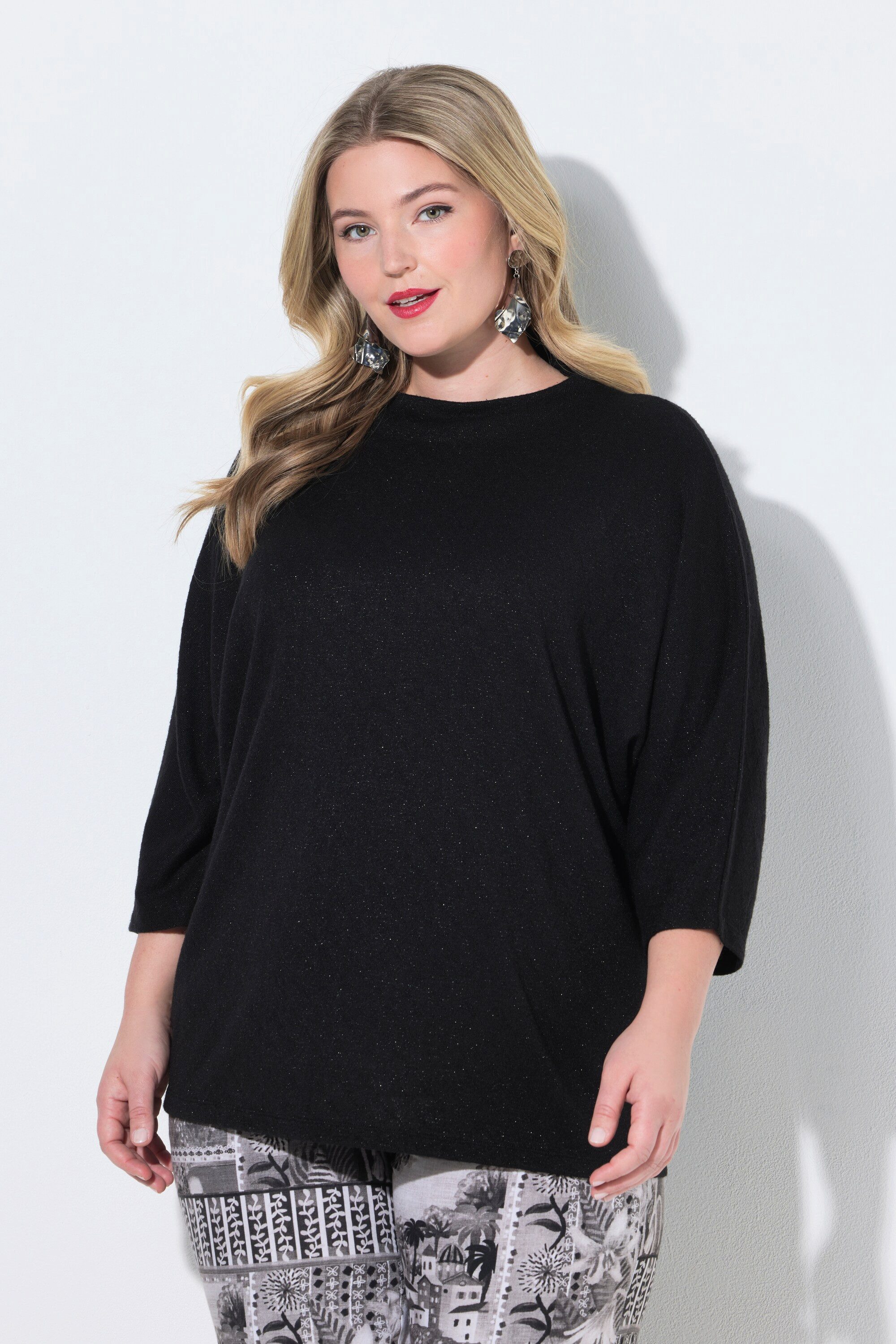 MIAMODA Jacquardpullover Pullover Rhomben-Struktur Glitzereffekt Stehkragen