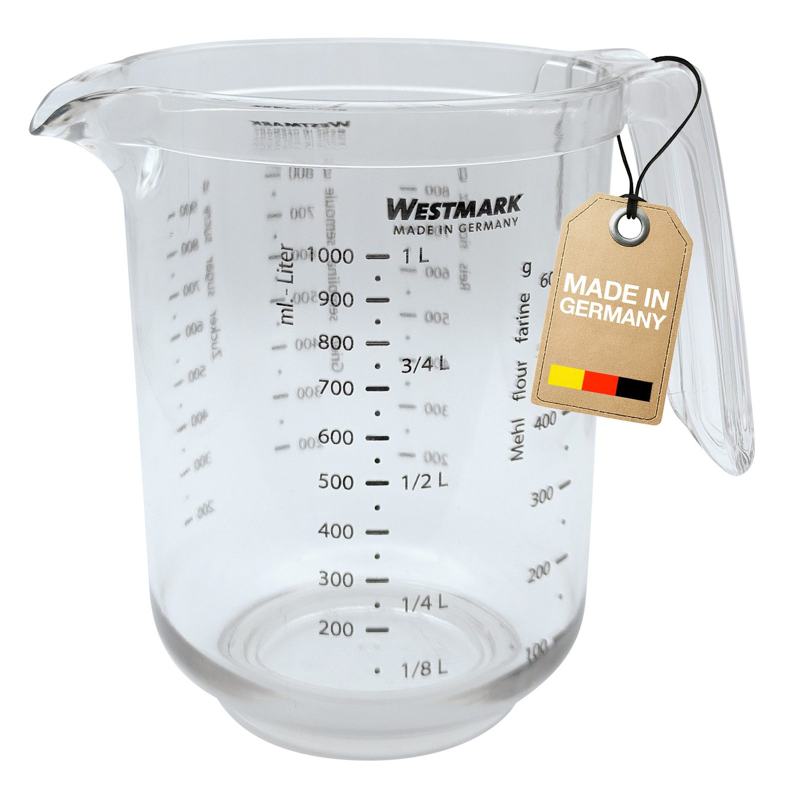 WESTMARK Messbecher mit mehrsprachigen Messskalen & verschiedenen Maßeinheiten, Volumen:, SAN