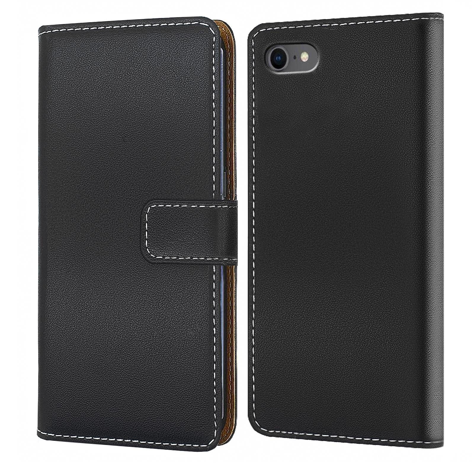 Numerva Handyhülle Bookstyle Etui für Apple iPhone SE 2022, Handy Tasche Schutzhülle Klapphülle Flip Cover Schwarz
