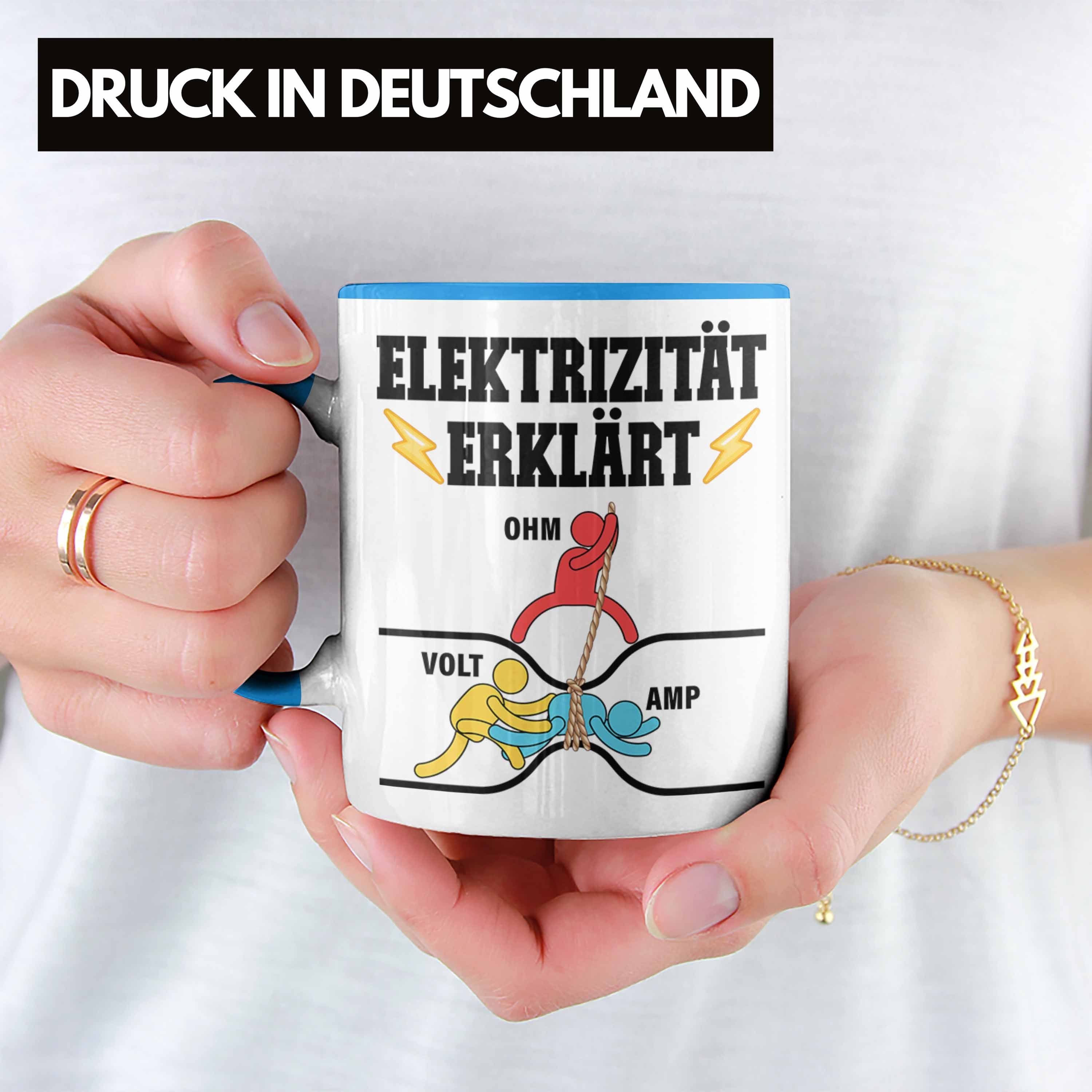 Geschenkidee Elektriker Gadget Trendation Elektroinstallateur Volt Geschenke - Elektrotechnik Tasse Trendation Kaffeetasse Ohm Geschenk Amp Tasse Elektroniker Elektrotechniker Männer Lustig Elektrizität Blau