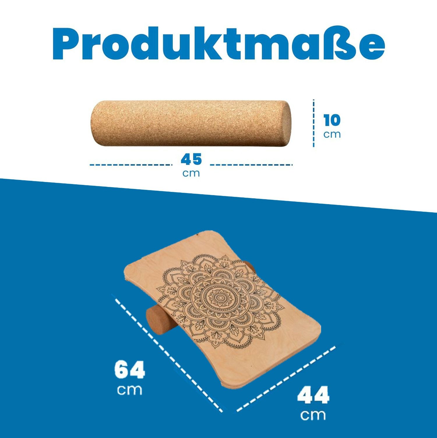 L.A. Sports Balanceboard / Woodboard mit Faszienrolle, aus Ahornholz und Naturkork