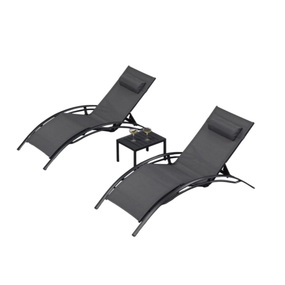 PURPLE LEAF Gartenliege 2er Set Sonnenliegen mit Beistelltisch und Auflagen, Aluminium, Wetterfest,4-Fach Verstellbar,Stapelbar