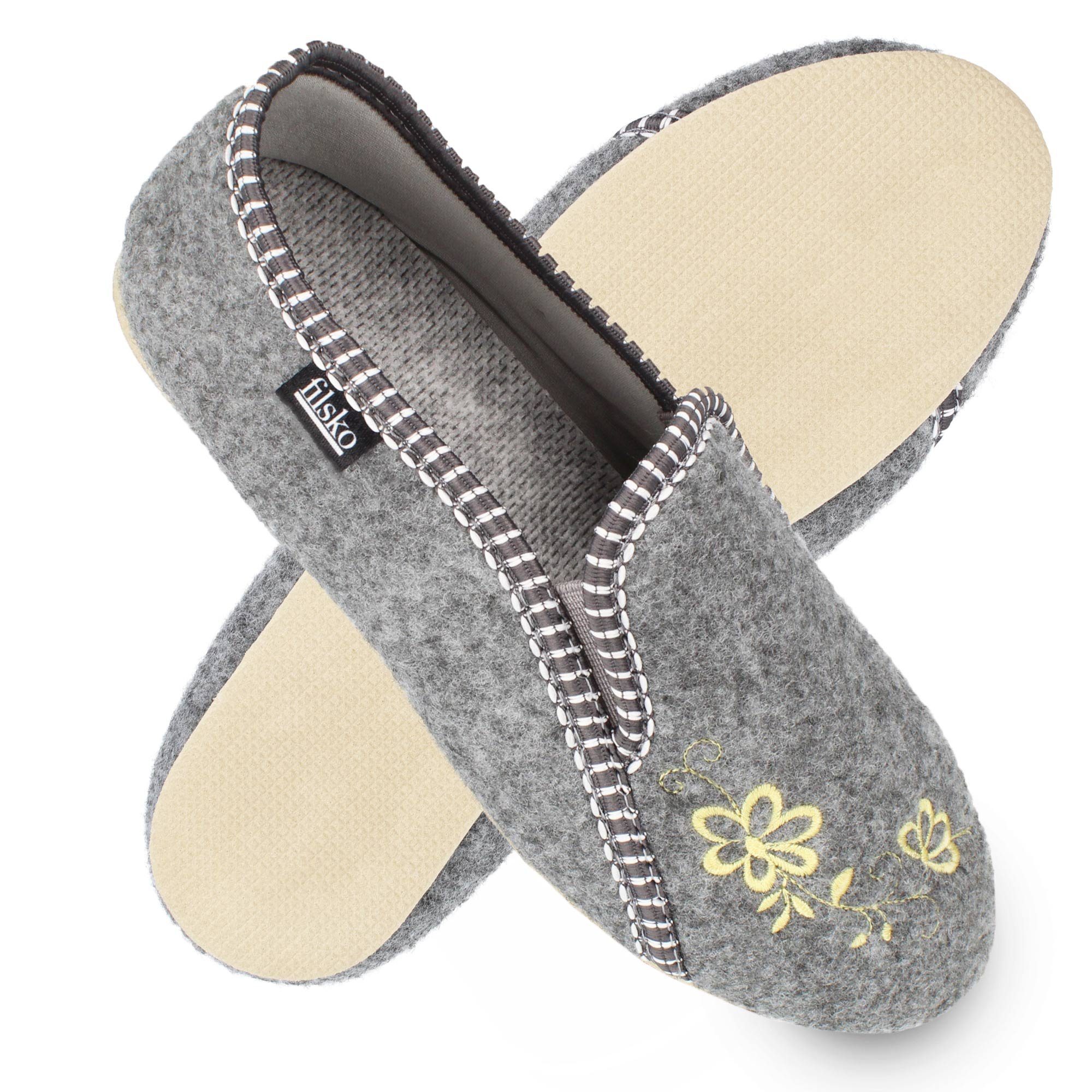 filsko Rosendaal Damen Ballerina Hausschuh mit Stickereien