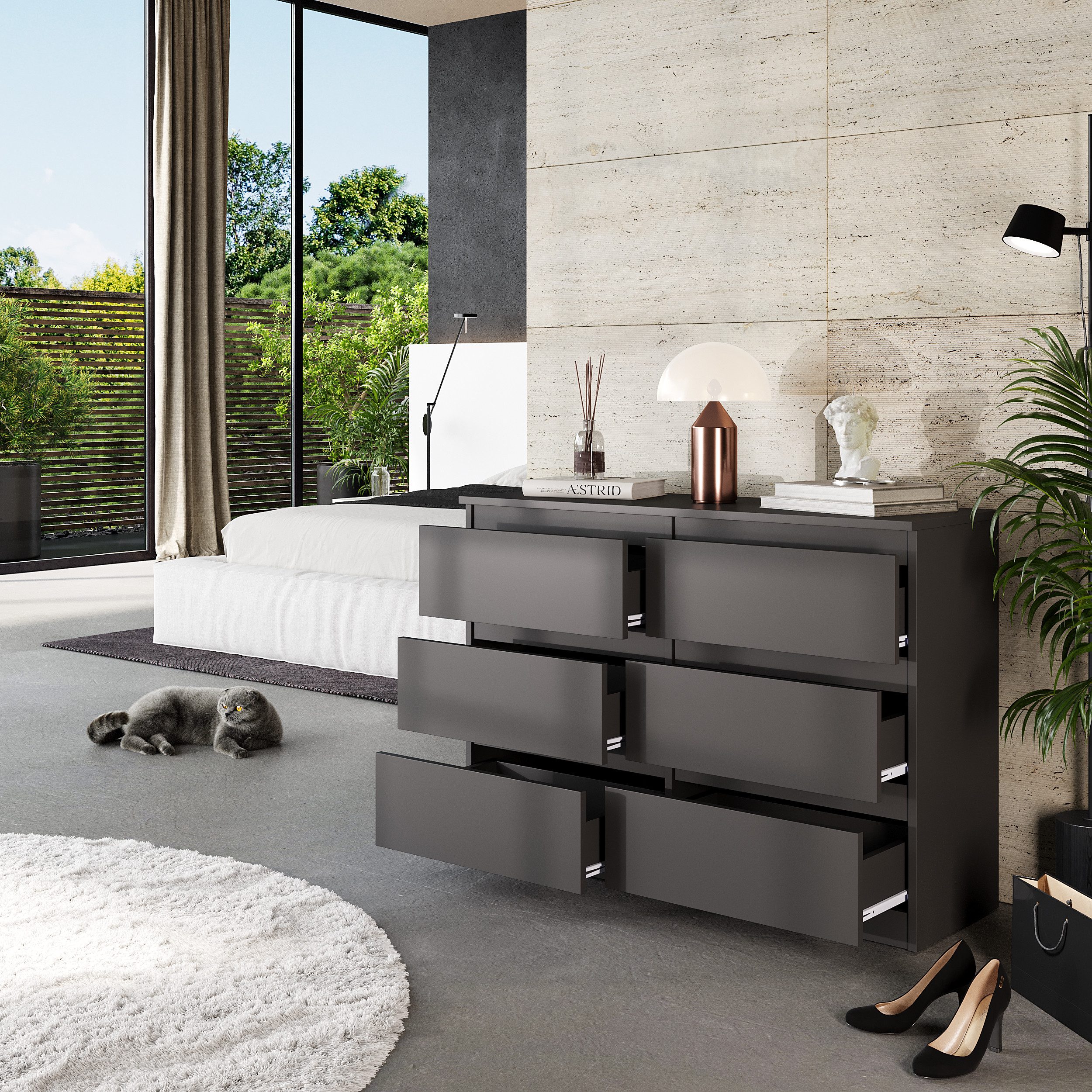 Furnica Kommode 6 Schubladen, Sideboard, Schubladenschrank Breite 100cm Höhe 71cm