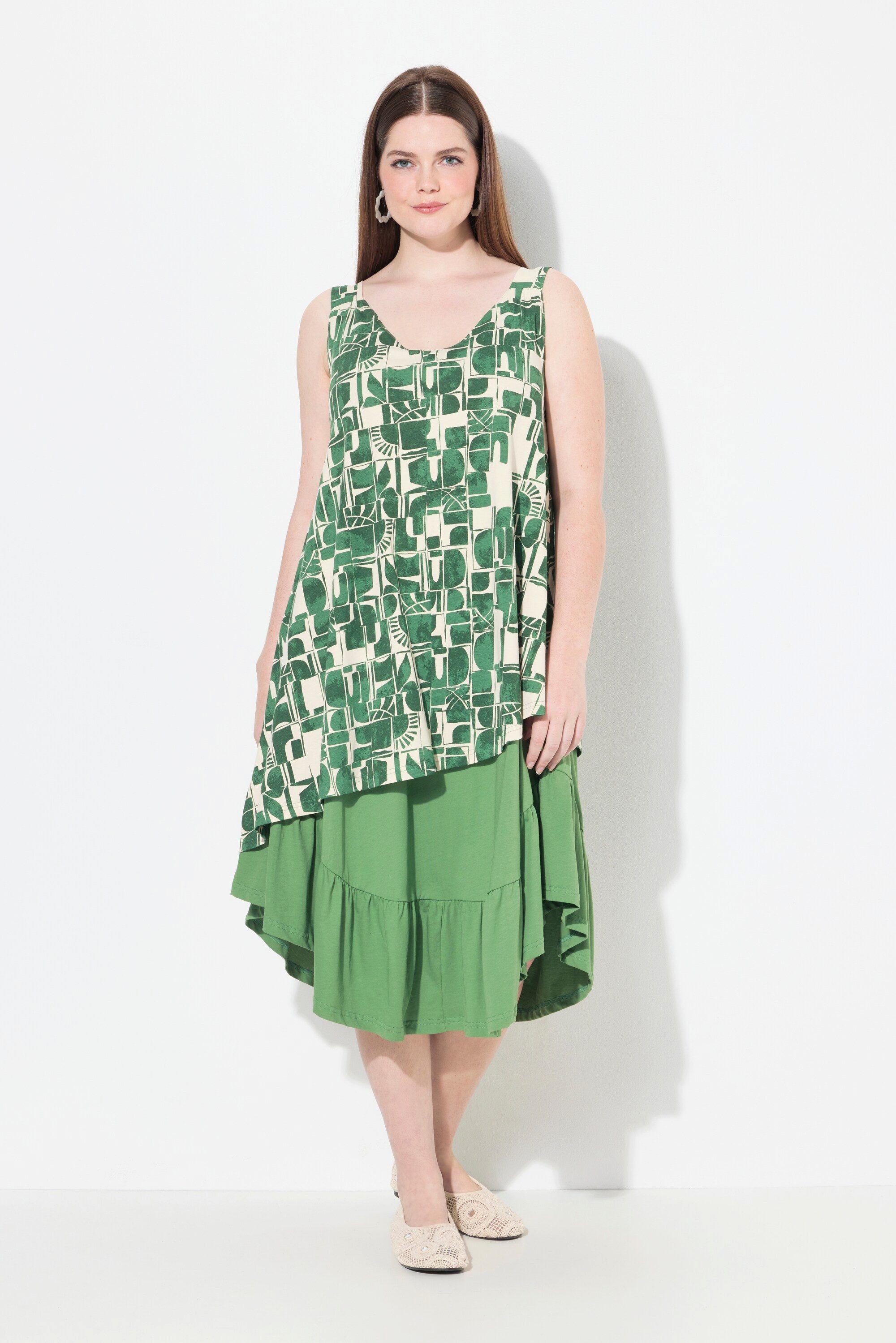 Ulla Popken Jerseykleid Midikleid A-Linie V-Ausschnitt ärmellos günstig online kaufen