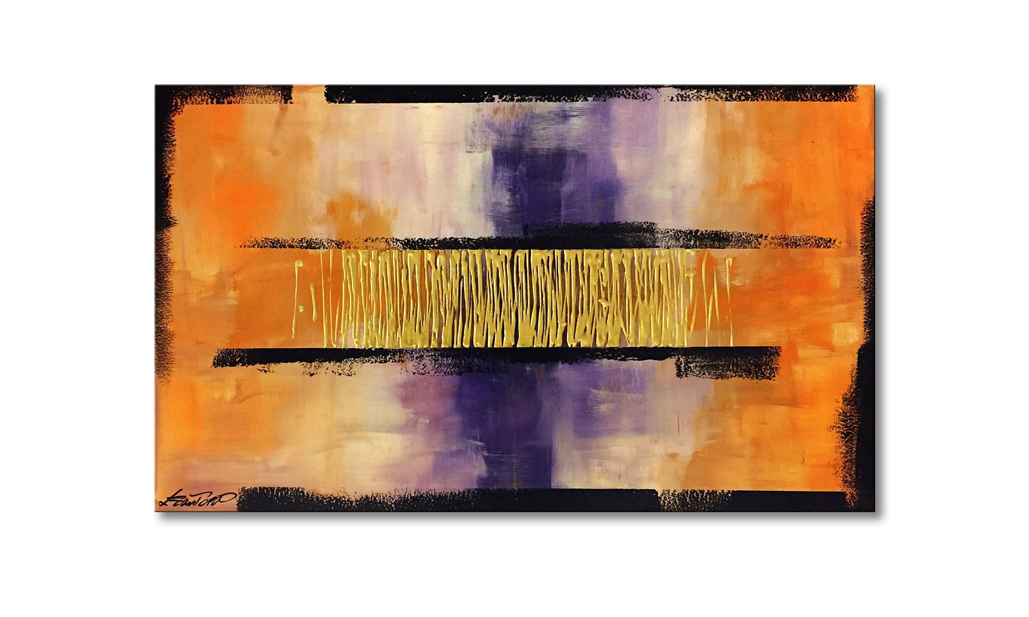 WandbilderXXL Gemälde Midnight Gold 100 x 60 cm, Abstraktes Gemälde, handgemaltes Unikat