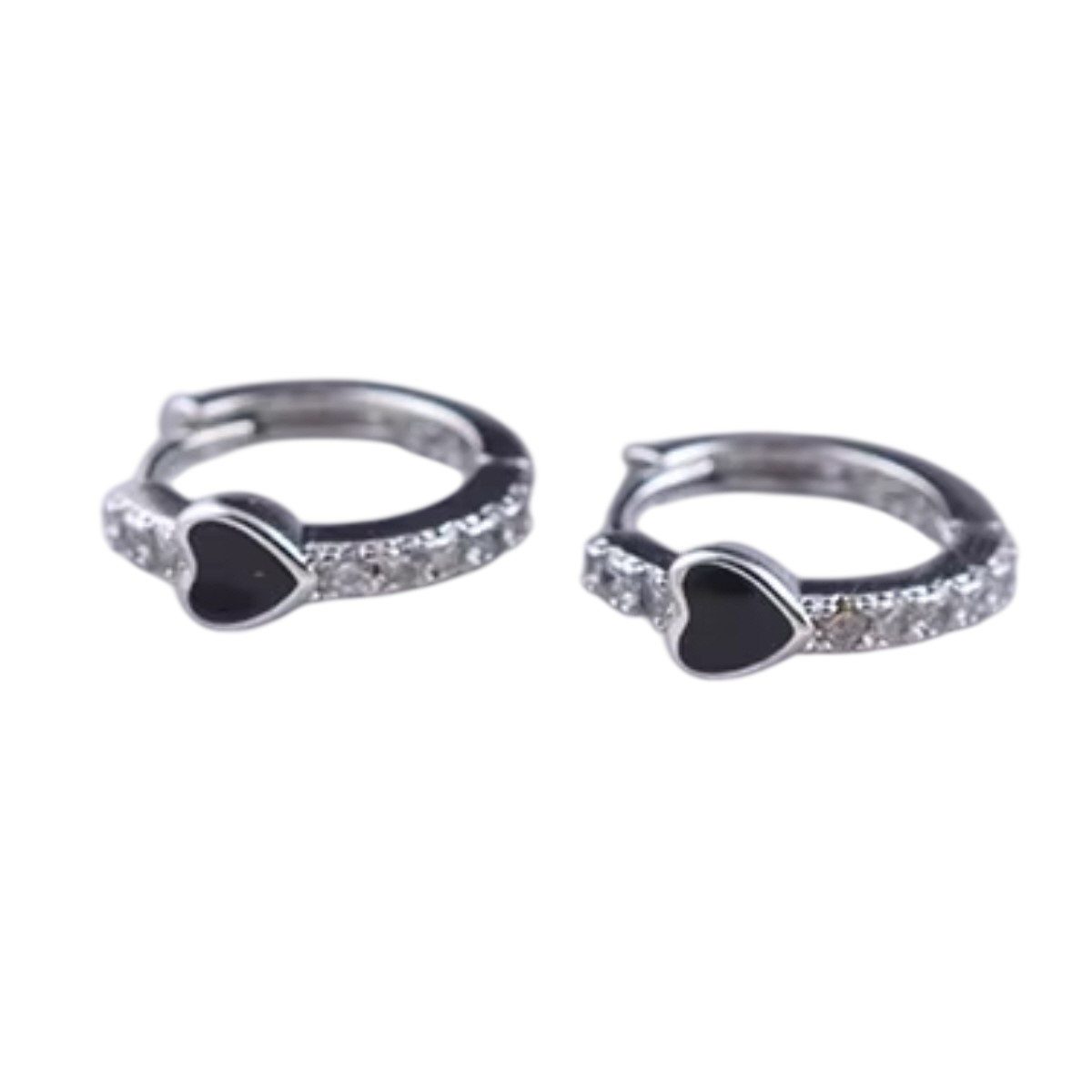 Paar Creolen Herz Design Ohrschmuck Ohrstecker Damenohrringe Creole schwarzes Herz
