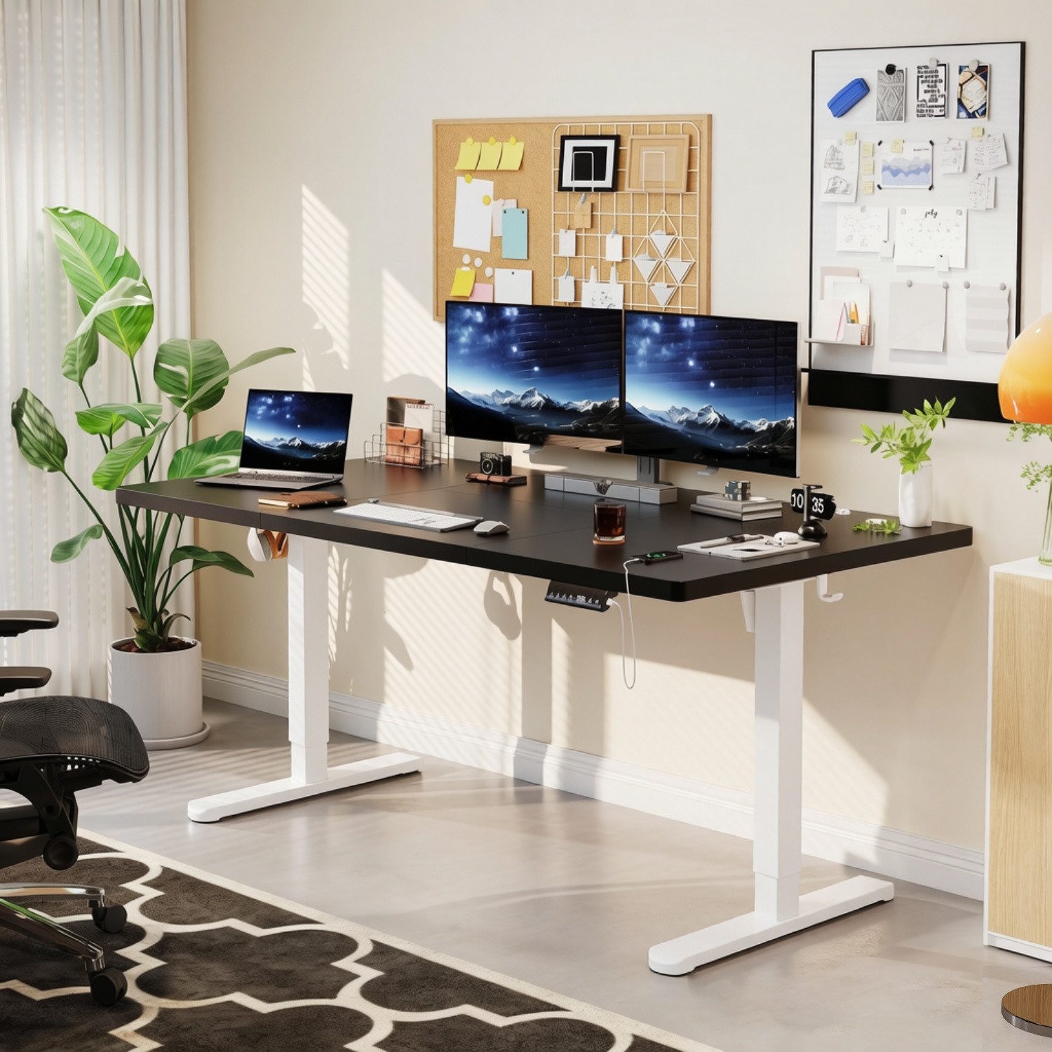 HOMALL Schreibtisch Höhenverstellbarer Elektrisch Schreibtisch, Vierteilige Tischplatte (GroBe MaBe: 140 x 70 cm, 160/180 x 80 cm mit USB-Ladeanschluss, in 3 Stufen hoherverstellbar)