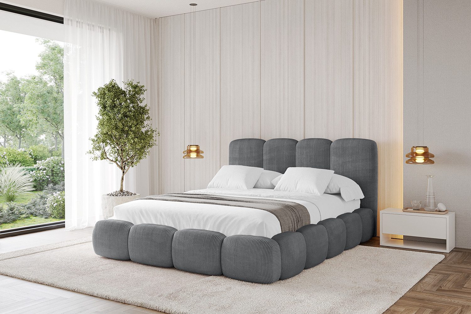 ALTDECOR Polsterbett KALA (Polsterbett mit Bettkasten und Lattenrost, Boxbett ohne Matratze), Doppelbett mit Stauraum, Bett mit Kopfteil