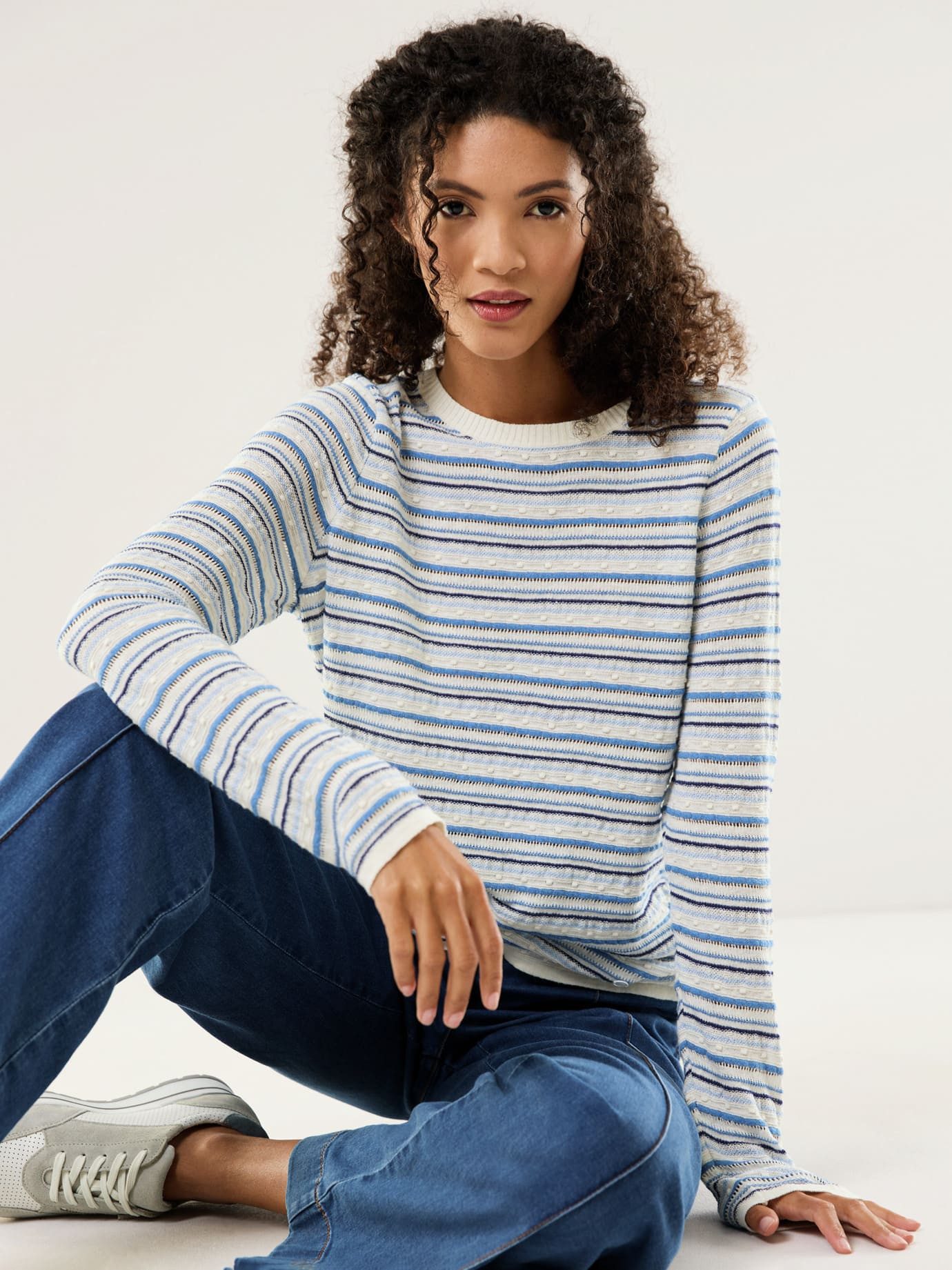 Rundhalspullover Damen Leinenmix Pullover Sommerbrise Rundhals Langarm pflegeleicht