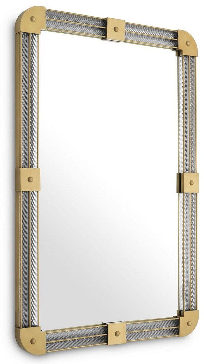 Casa Padrino Wandspiegel Luxus handgefertigtem Beleuchteter x mit Garderoben Spiegel Messingfarben Wohnzimmer Schlafzimmer H. 122 80 - - - Antik 5 Wandspiegel Spiegel Spiegel - x cm Luxus Glas Möbel