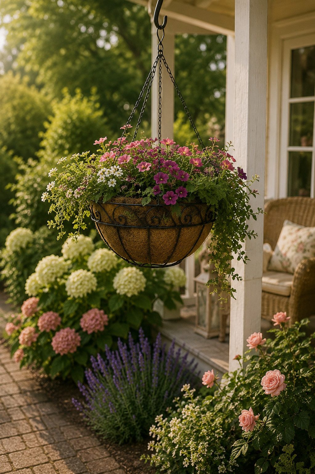 finehomegarden Pflanzschale Hängekorb aus Metall mit Kokoseinsatz – Pflanzkorb zum Aufhängen (1 St), Ø30cm H15cm inkl. 37cm Kette Blumenampel für Garten Balkon Terrasse