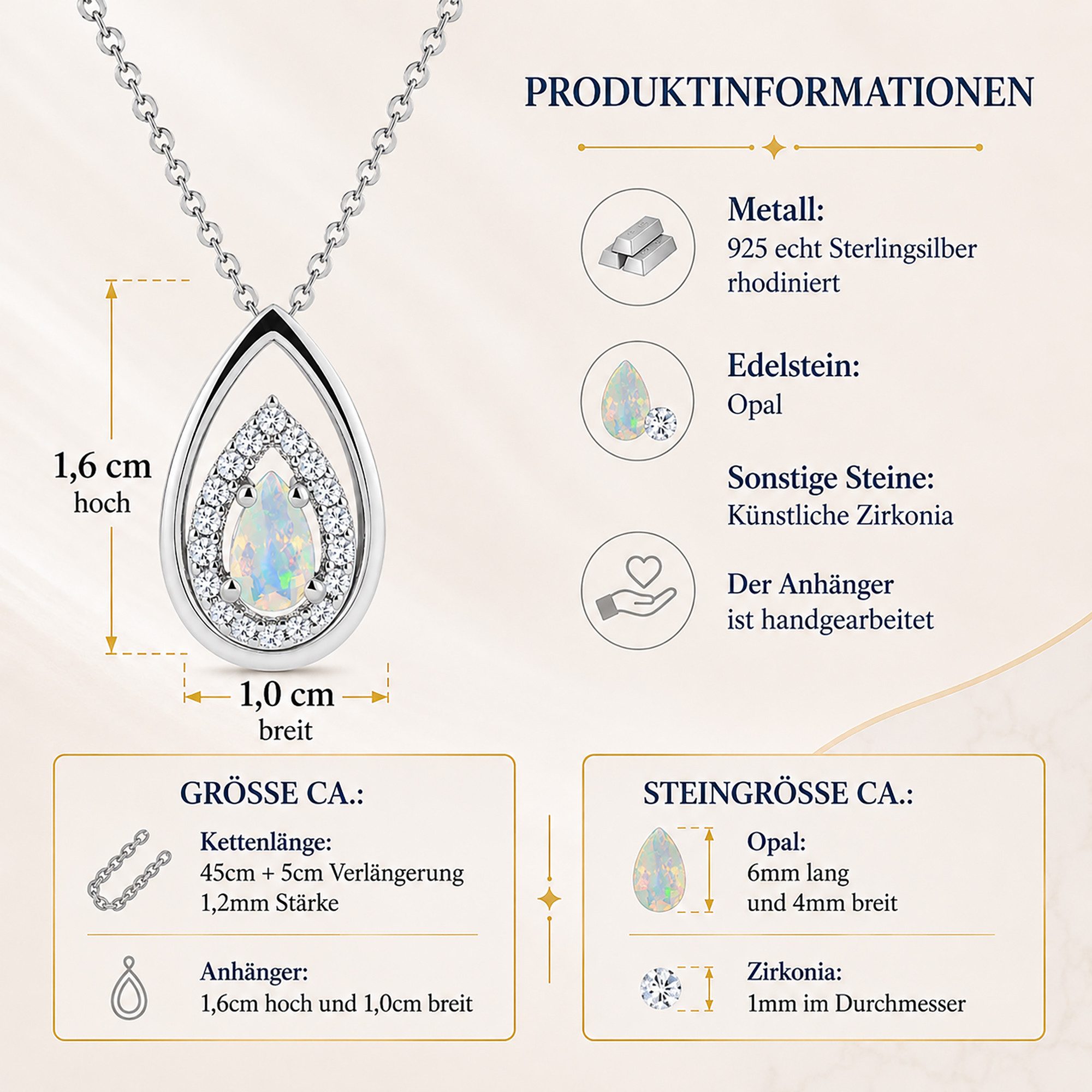 Limana Kette mit Anhänger dezenter Edelstein Schmuck Damen 925 Silber Halskette Geschenk (Frau Freundin Mama, Silberkette inkl. Dose und Tasche), Weihnachten Ge – Bild 4 von 5
