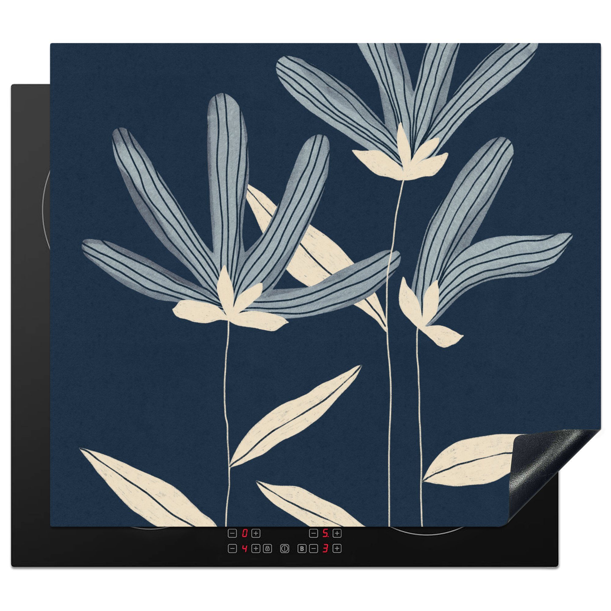 MuchoWow Herdblende-/Abdeckplatte Blumen - Blau - Pflanzen - Natur, Vinyl, (1 tlg), 60x52 cm, Mobile Arbeitsfläche nutzbar, Ceranfeldabdeckung