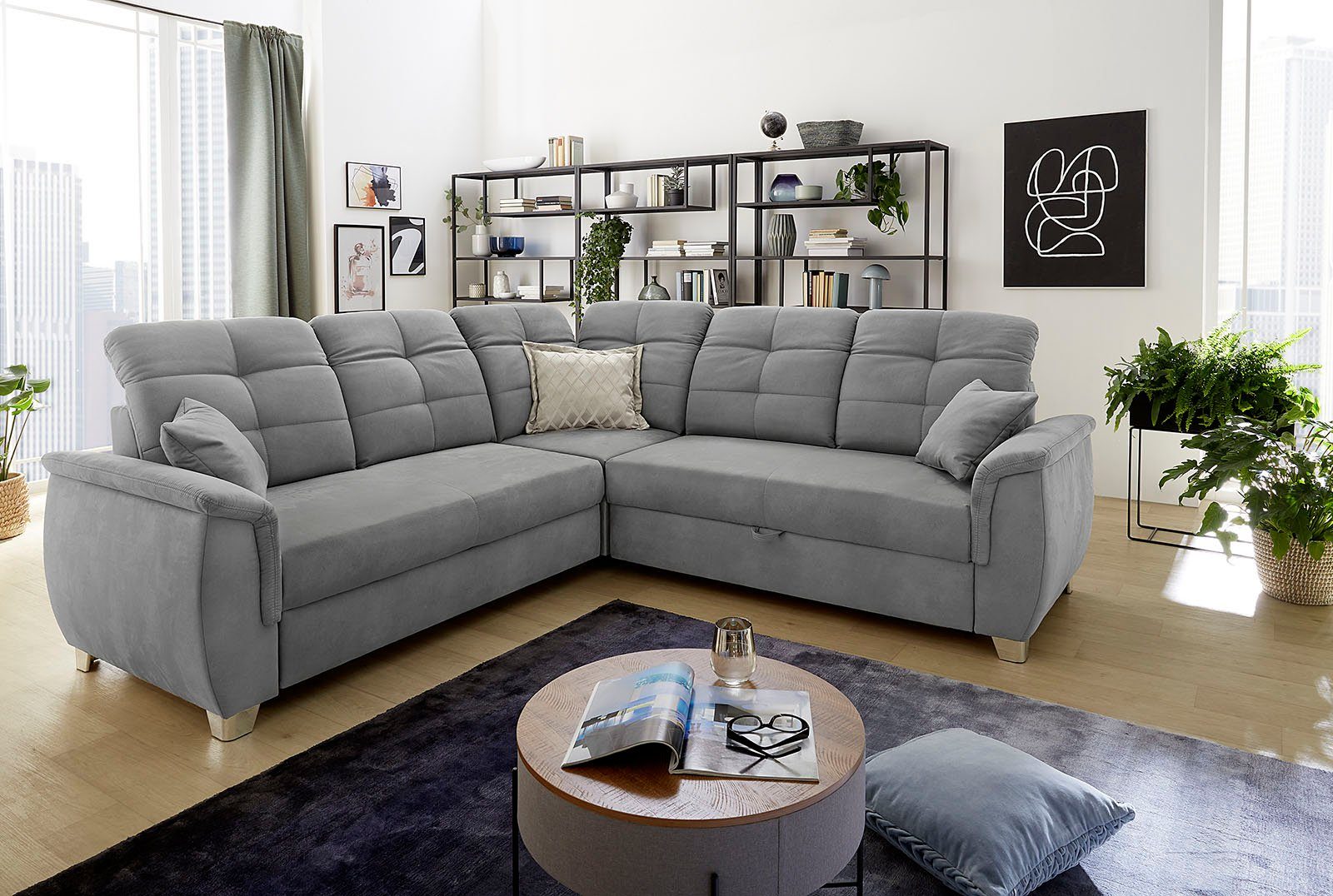 Jockenhöfer Gruppe Ecksofa Udine L-Form, B: 263 cm, mit Schlaffunktion, Bettkasten, Kopfteilverstellung & Zierkissen