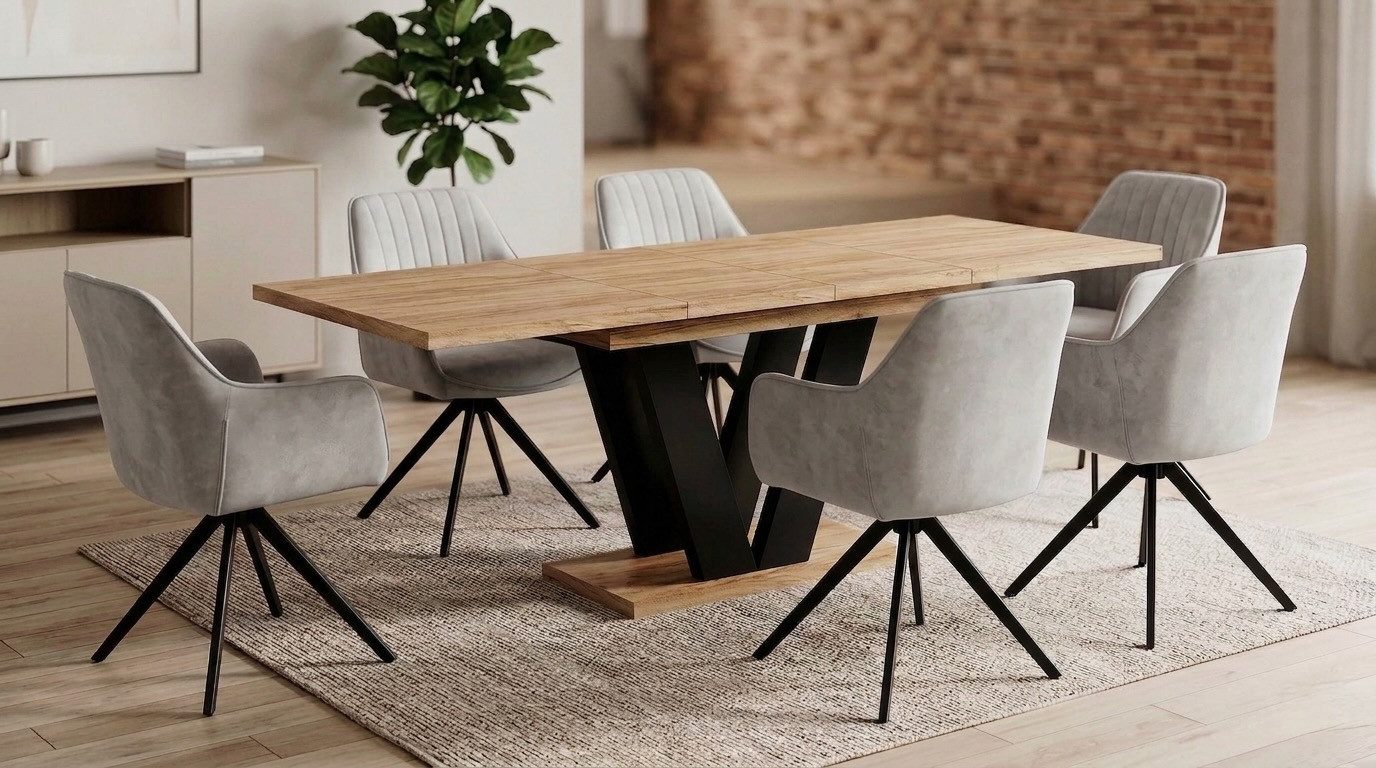 Endo-Moebel Essgruppe Essgruppe Esstisch, Eiche Stirling, Bezug creme