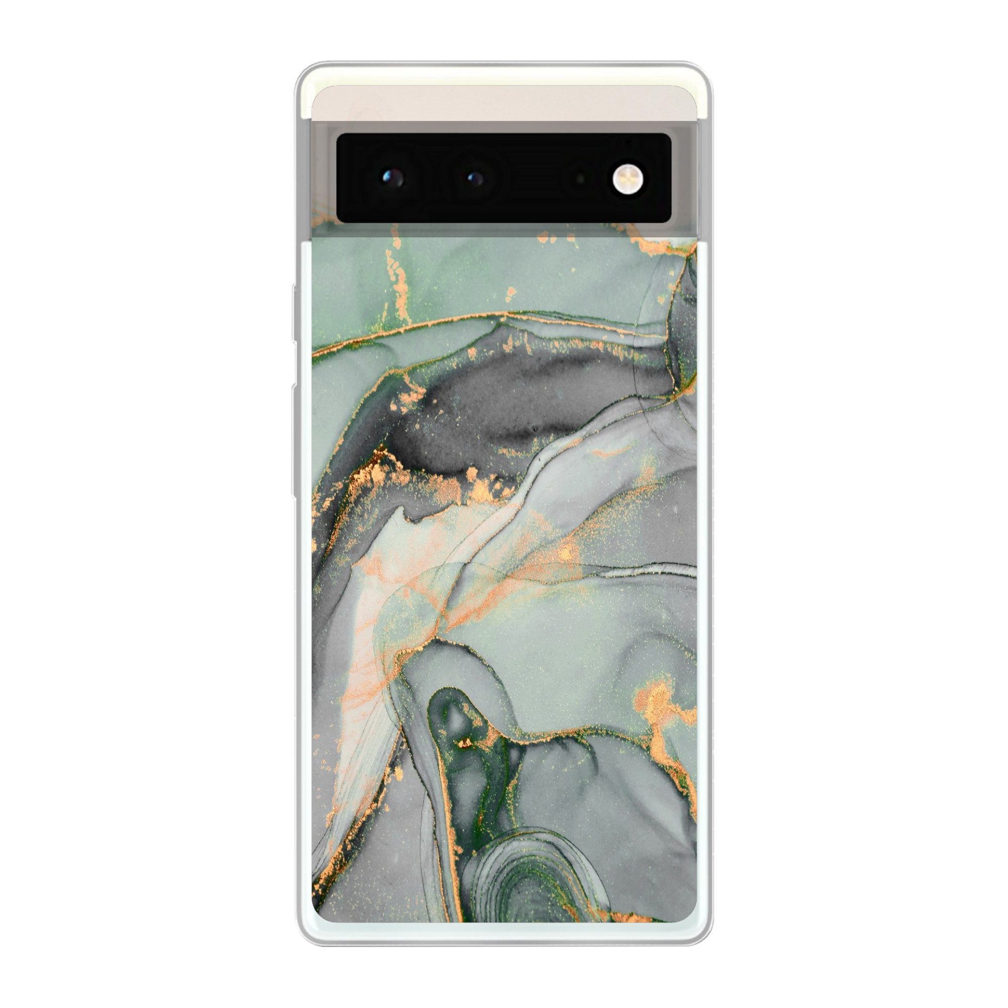 MuchoWow Handyhülle für Google Pixel 6 Gold - Marmor - Grün - Luxus - Glitzer - Marmoropti, Handy Case, Silikon, Bumper Case Dünn