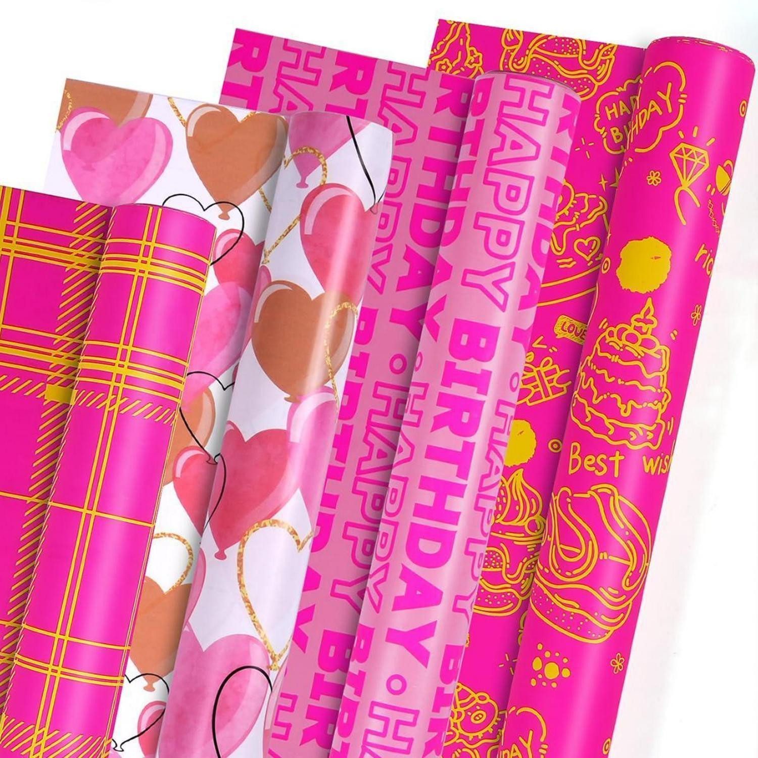 LuxusKollektion Geschenkpapier Geschenkpapier Set Rosa 4 Rollen 4 Designs
