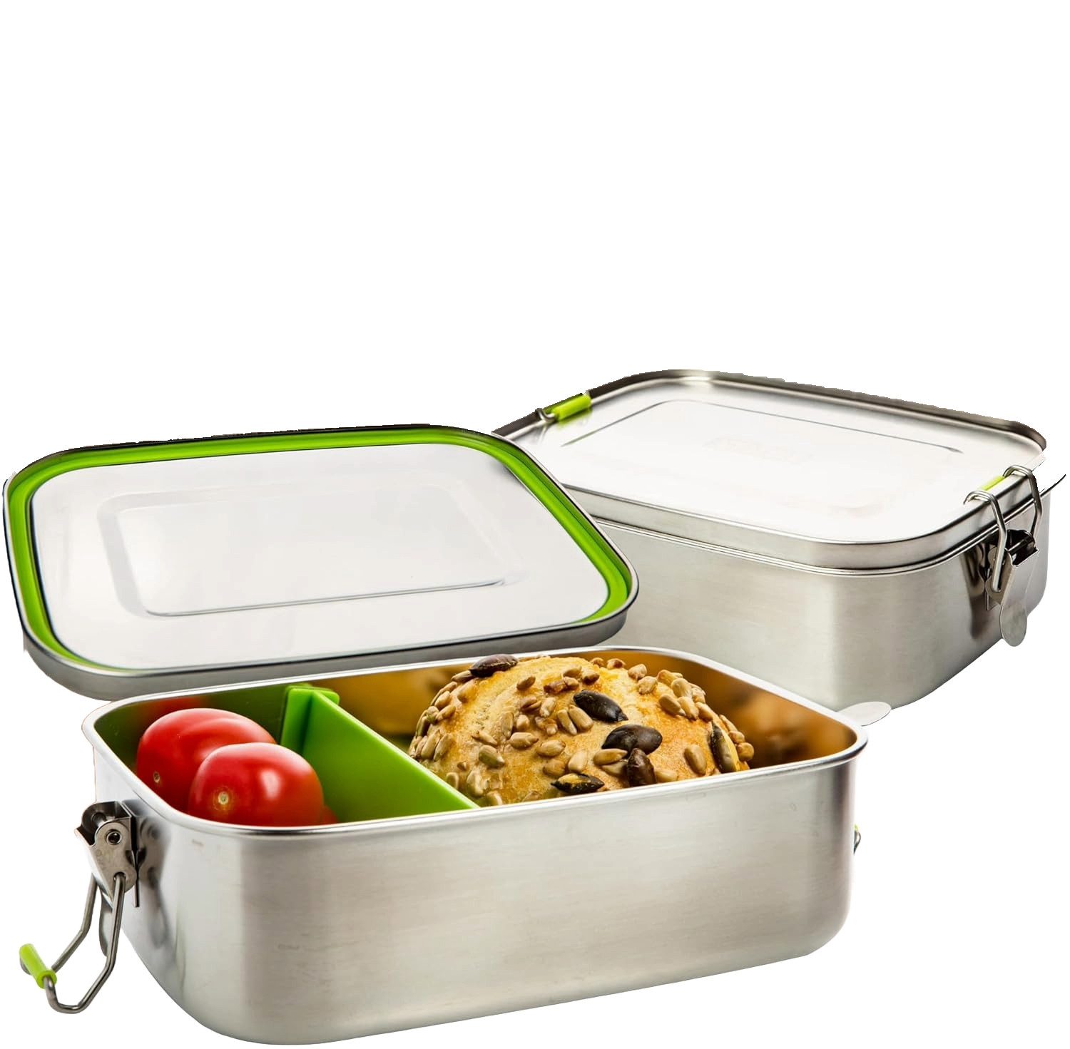 Centi Frischhaltedose 1L Brotbüchse Frühstücksbox, Edelstahl, (2er-Set), mit Fächern und Verschluss