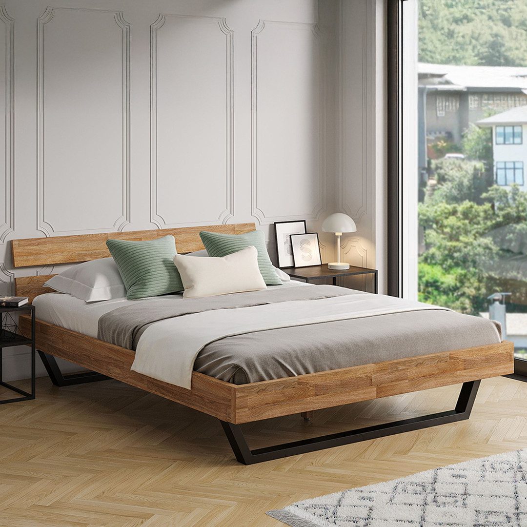 skølm Massivholzbett Alver, natur geölt mit Metallkufen, verfügbar in 120/1 günstig online kaufen