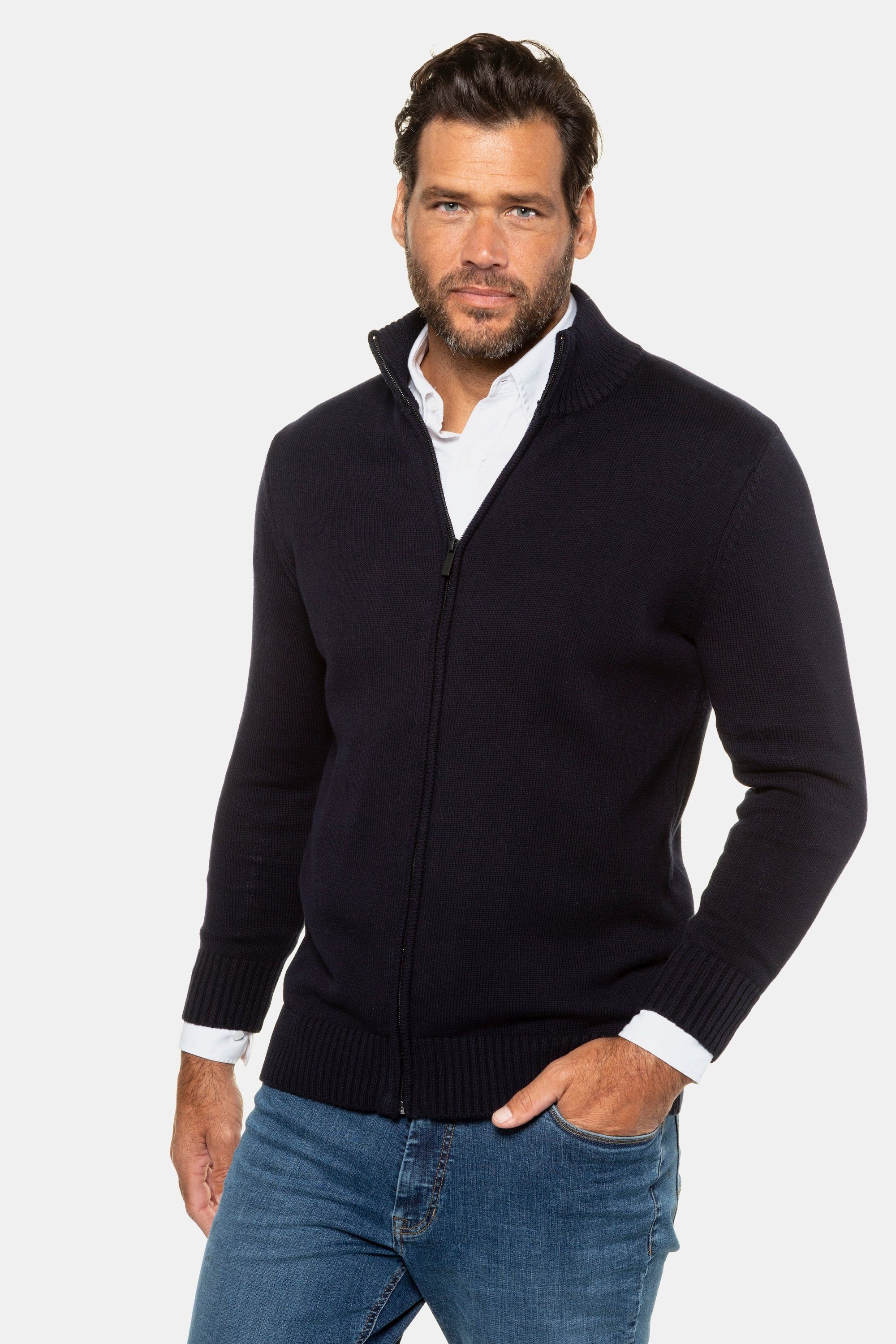 JP1880 Poloshirt Strickjacke Stehkragen Rippbündchen günstig online kaufen