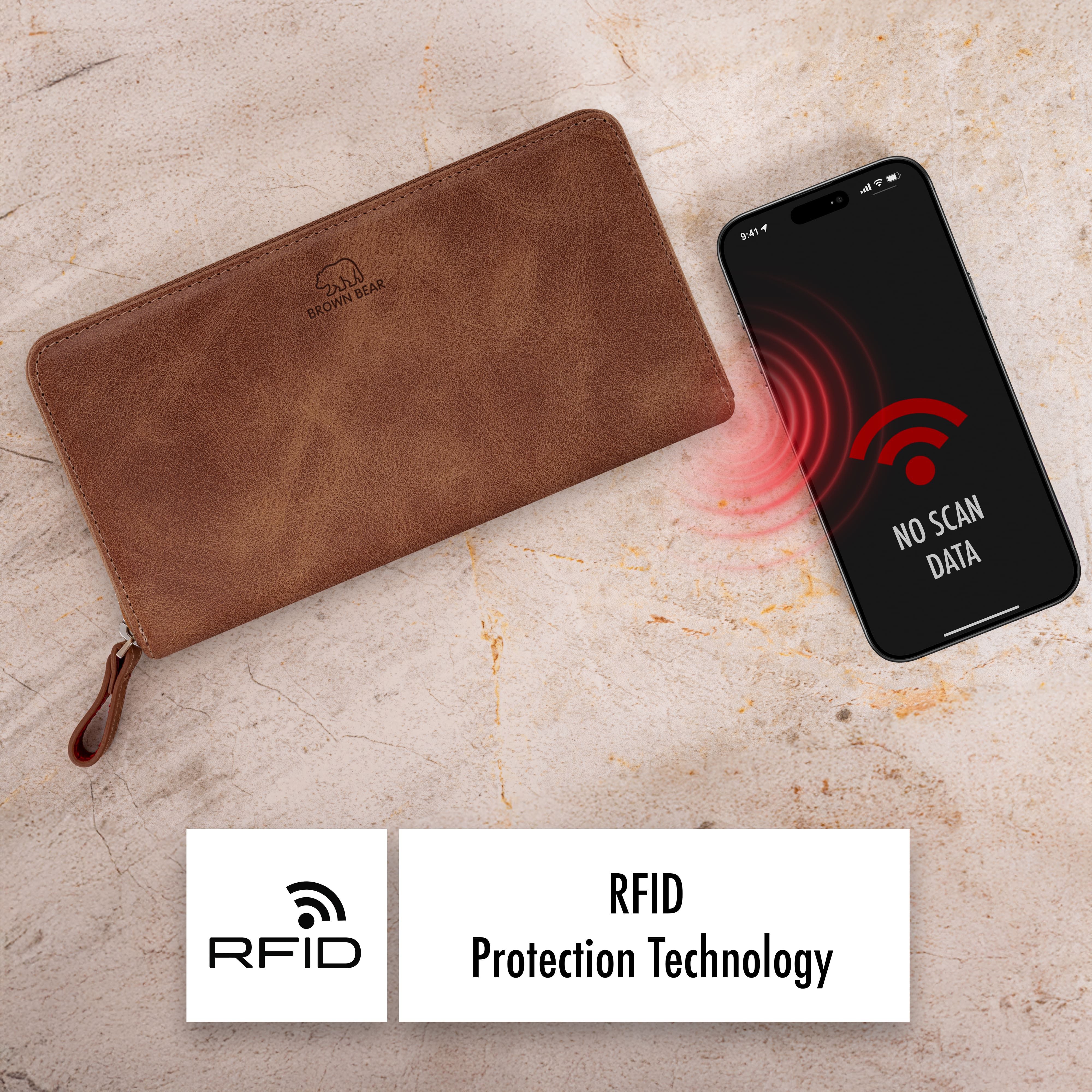 Brown Bear Geldbörse Conny aus Echtleder mit umlaufendem Reißverschluss, mit RFID-Schutz und 13 Kartenfächern Farbe Braun-Vintage – Bild 5 von 5