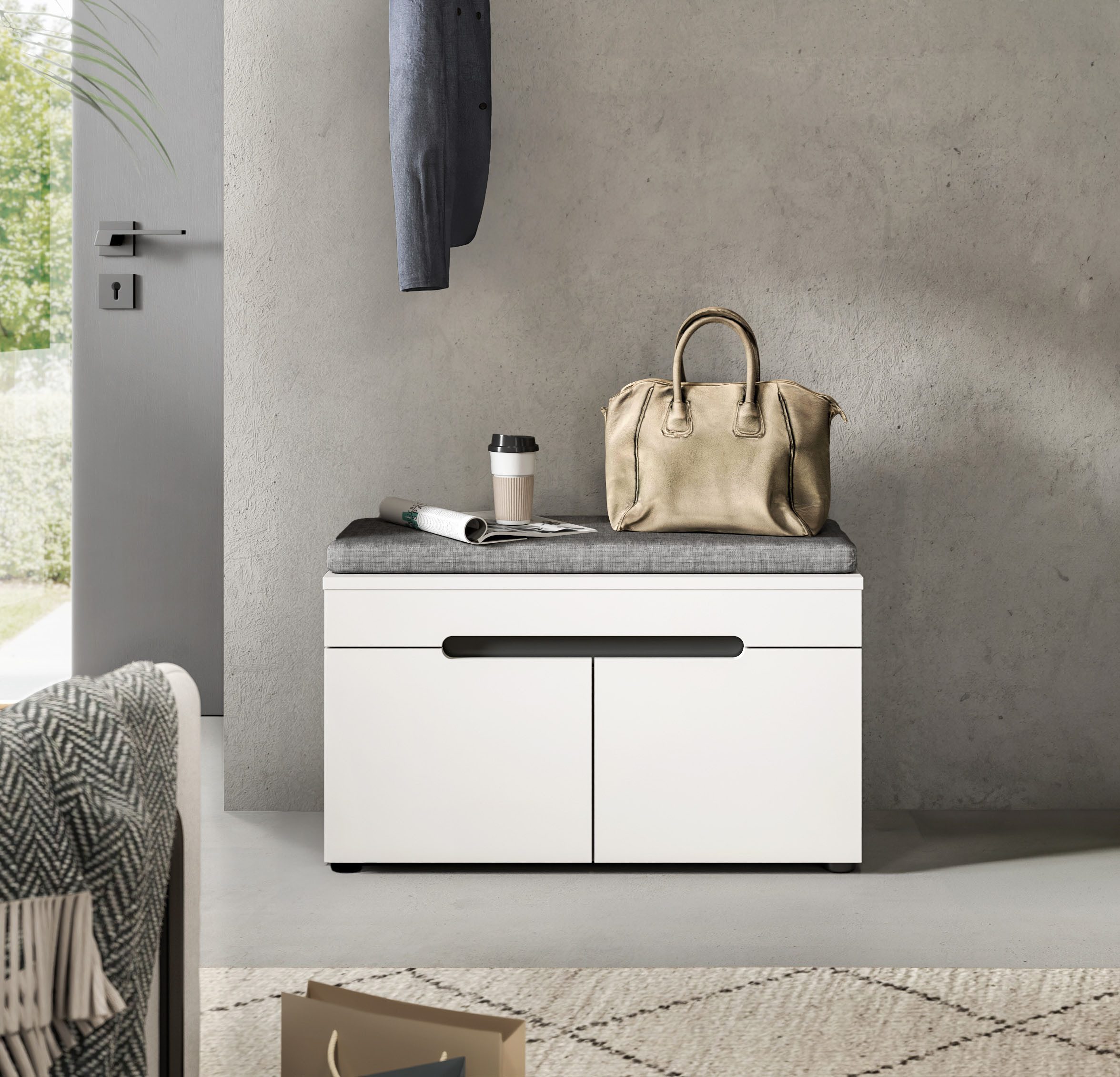 Home affaire Sitzbank REHAT, TOPSELLER!, Breite 80cm, 2 Türen, 2 Fächer inkl. Sitzkissen (2-St., in verschiedenen Farben erhältlich), Garderobenbank, Flurbank, Dielenbank, Bank mit Stauraum, Bank