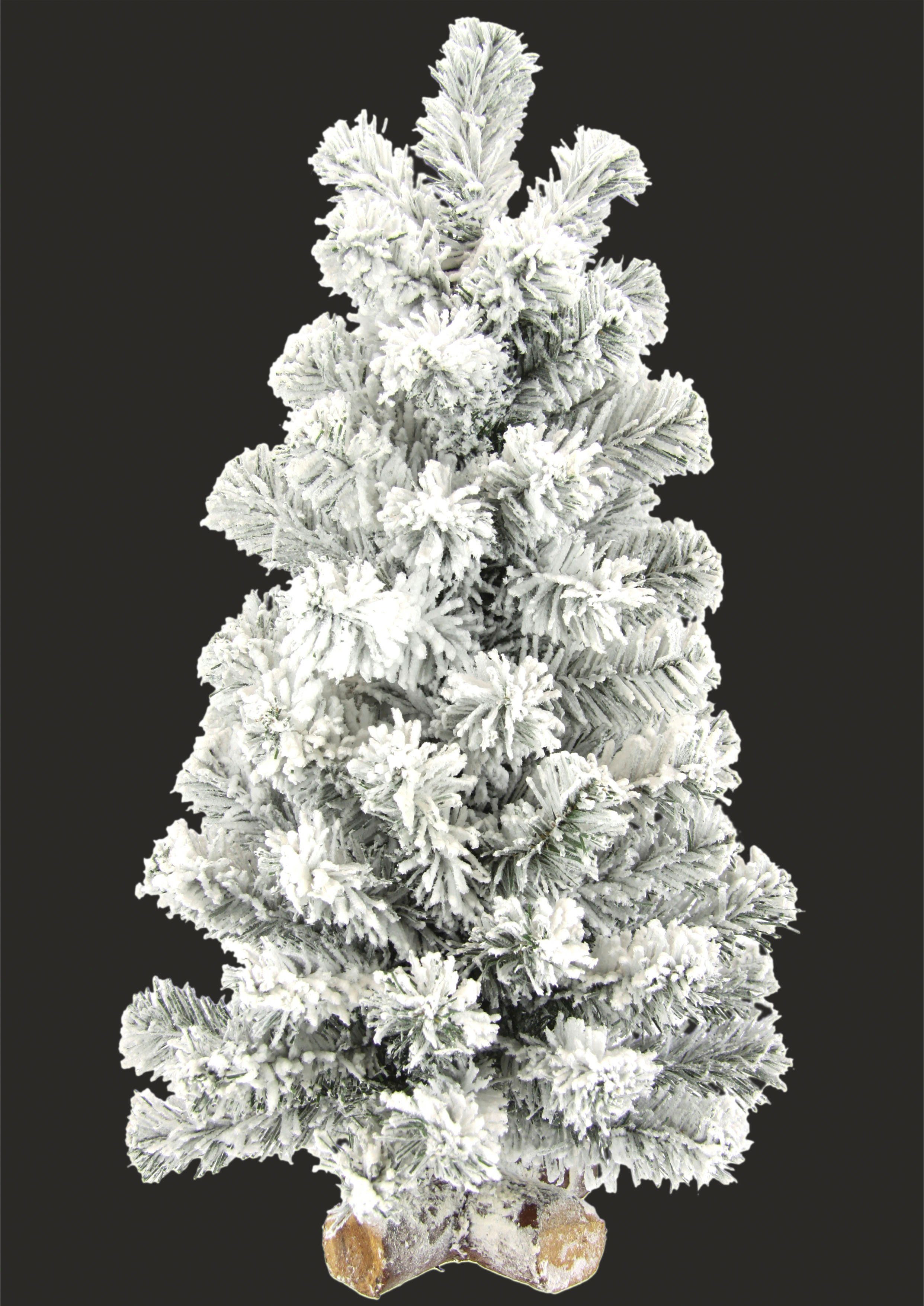 I.GE.A. Dekobaum Weihnachtsdeko, Weihnachtsbaum (1 St), Tannenbaum auf Holzfuß mit Kunstschnee 60 cm