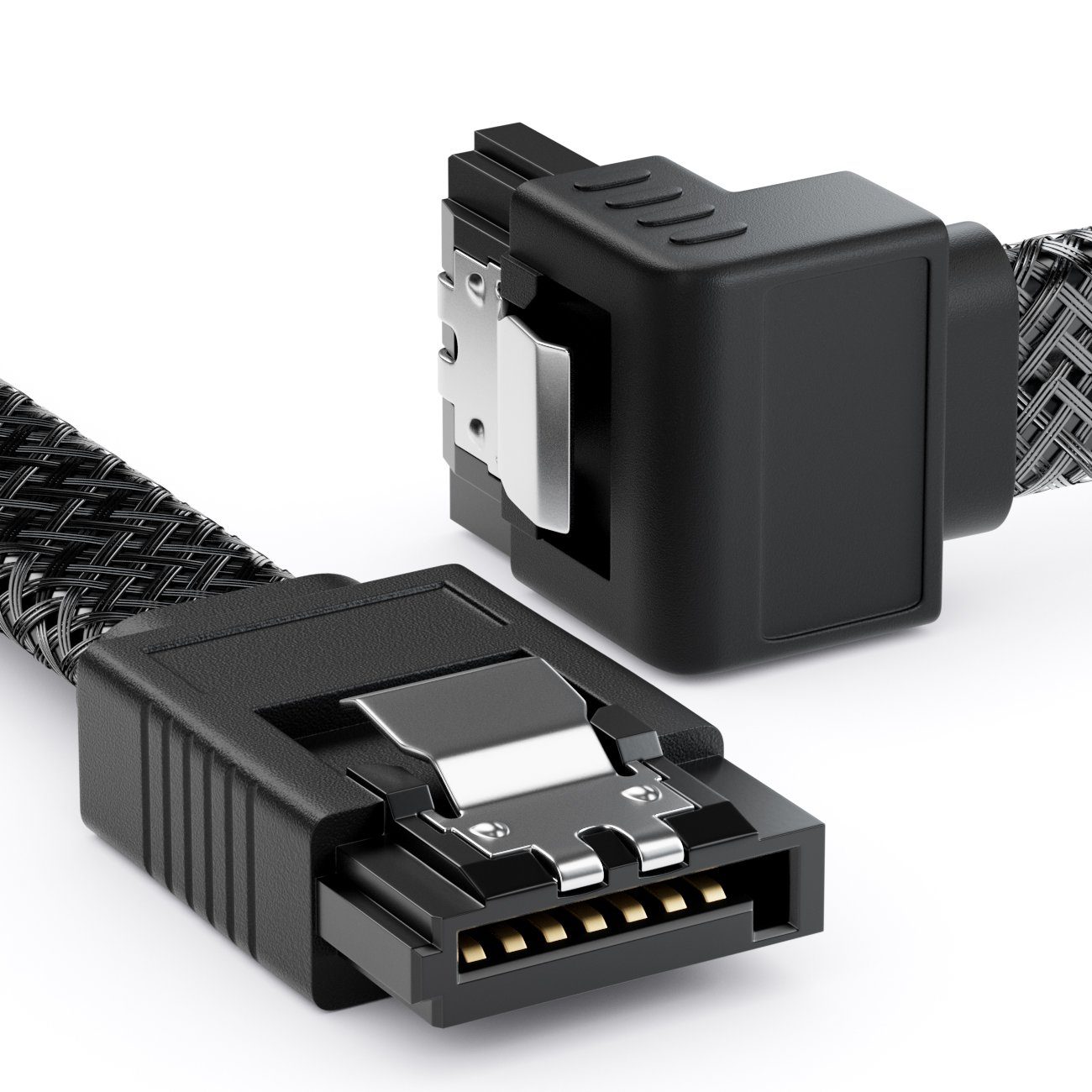 deleyCON deleyCON 60cm SATA 3 Kabel Nylon 6Gbit/s HDD SSD 1 L-Stecker 90° Computer-Kabel