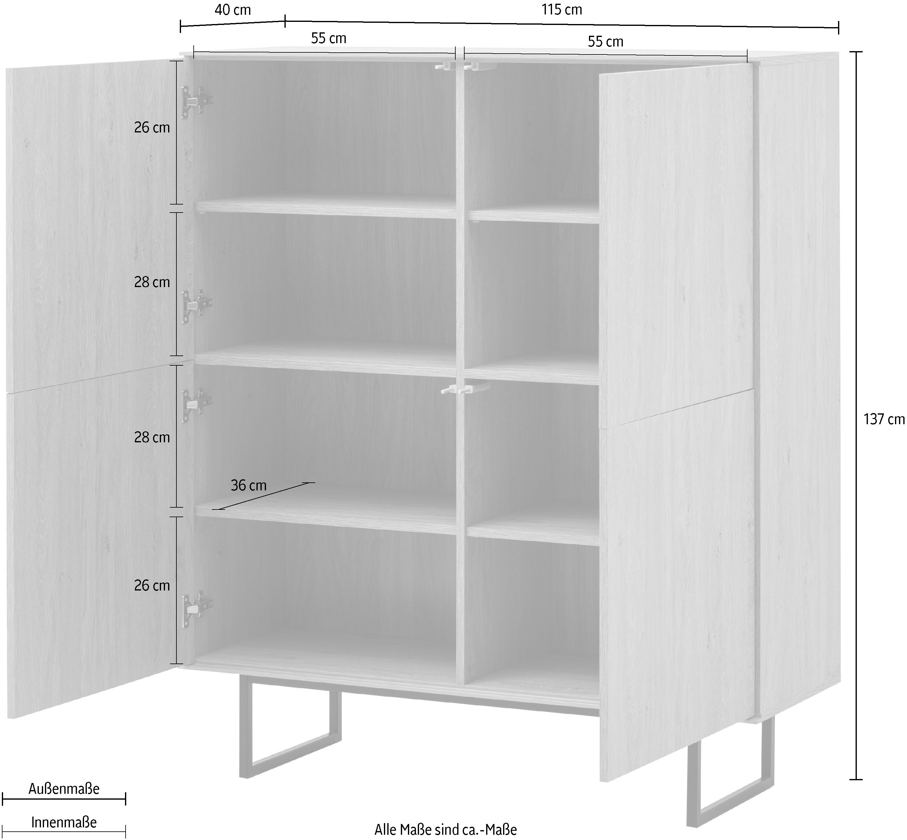Home affaire Highboard Lund, moderner Schrank, Kommode mit Kufengestell, ausreichend Stauraum, vielseitig einsetzbar, 115 cm breit