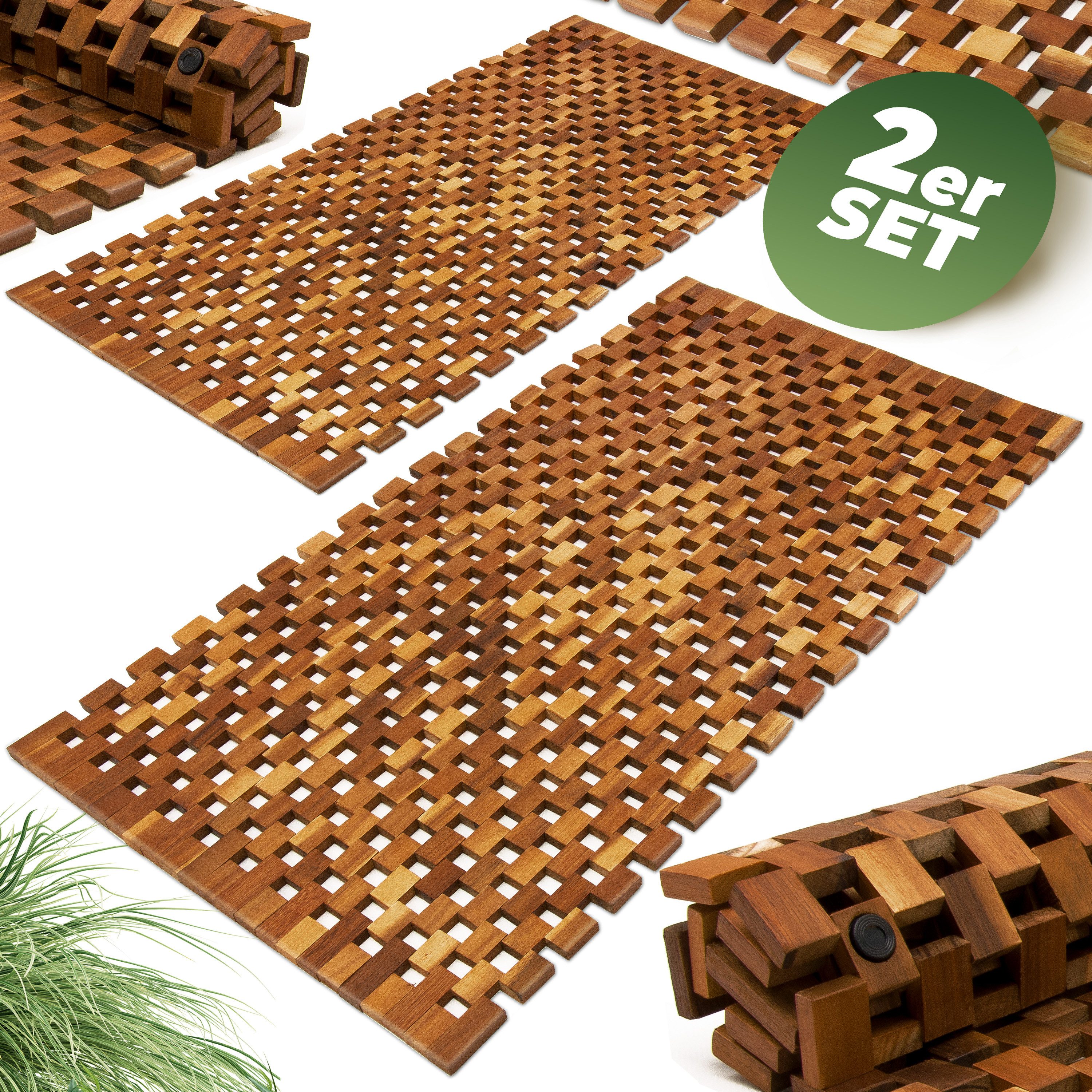 Casaria Badematte, Höhe 1 mm, Rutschhemmend, Akazienholz, Badvorleger, 2x B günstig online kaufen