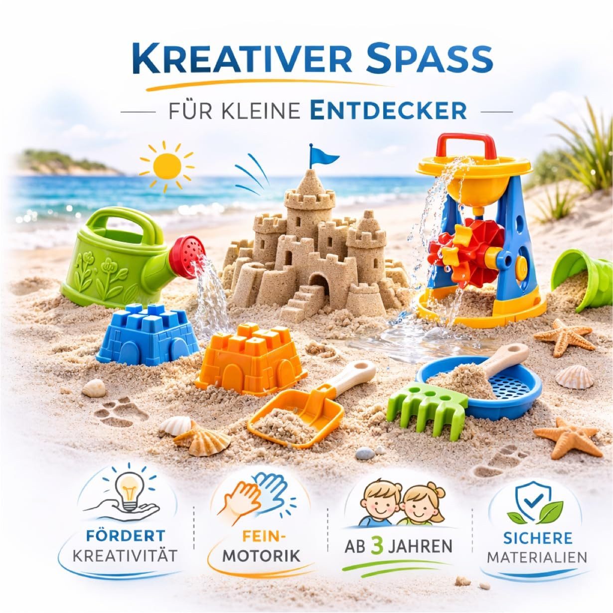 TK Gruppe Sandform-Set Sandspielzeug Set – Sandkastenspielzeug Sandförmchen, Schaufel, Rechen