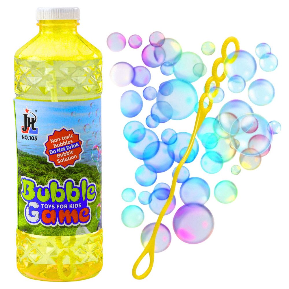 LEAN TOYS Seifenblasenspielzeug Seifenblasenflüssigkeit Blasenstab Gartenspielzeug, 1000 ml Vorrat, Stab mit 2 Ringen, ungiftig