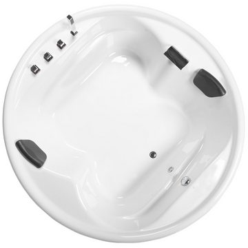 Basera® Badewanne Podest-Badewanne XXL Gomera Rund 182 x 182 cm für 2 Personen, (Komplett-Set), mit Wasserfall, LED und Kopfstützen