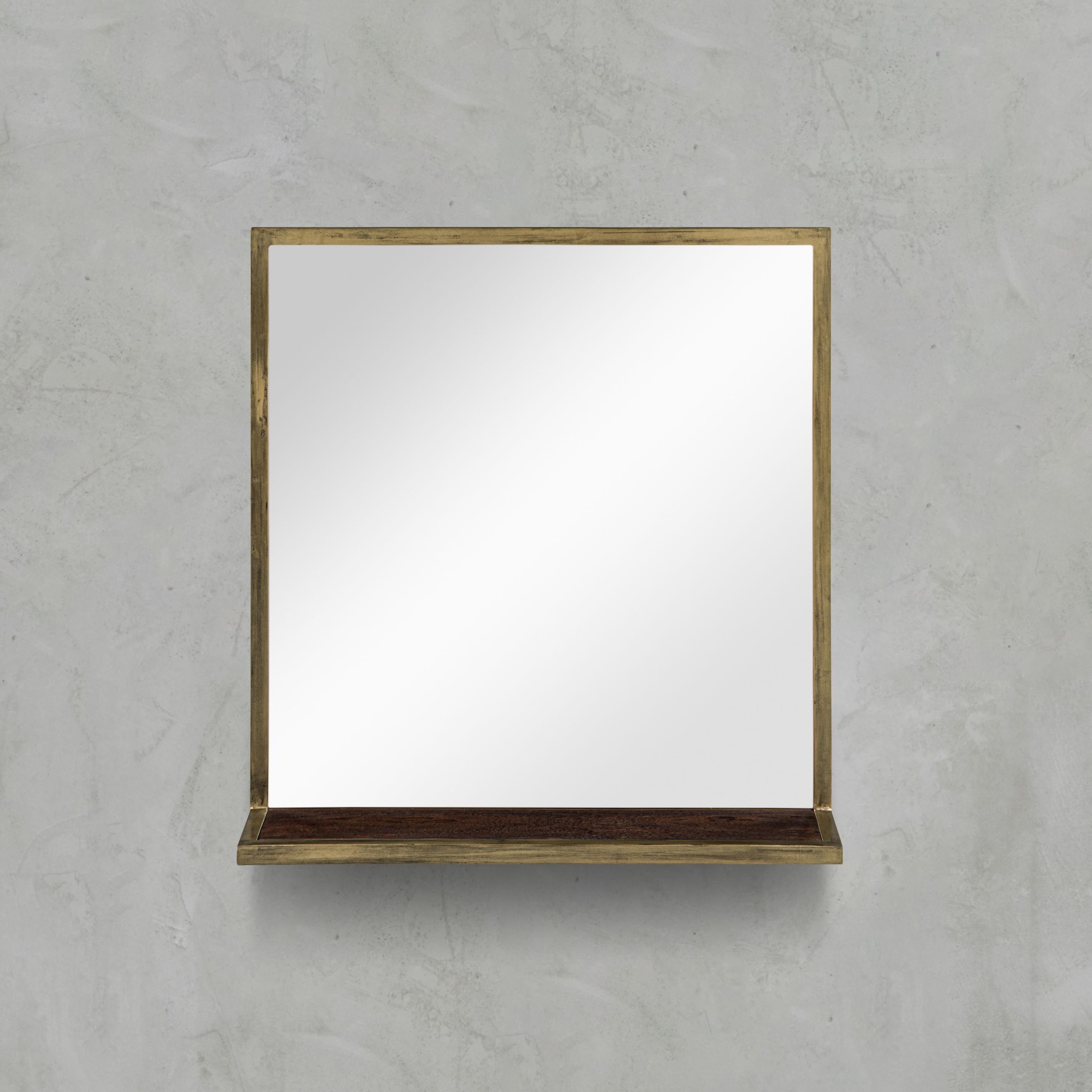 carla&marge Badspiegel Golden Bath (Badezimmerspiegel in Dunkelbraun und  Antikgold (62x16x66 cm), Spiegel mit Rahmen aus massivem Mangoholz und  Eisenrahmen