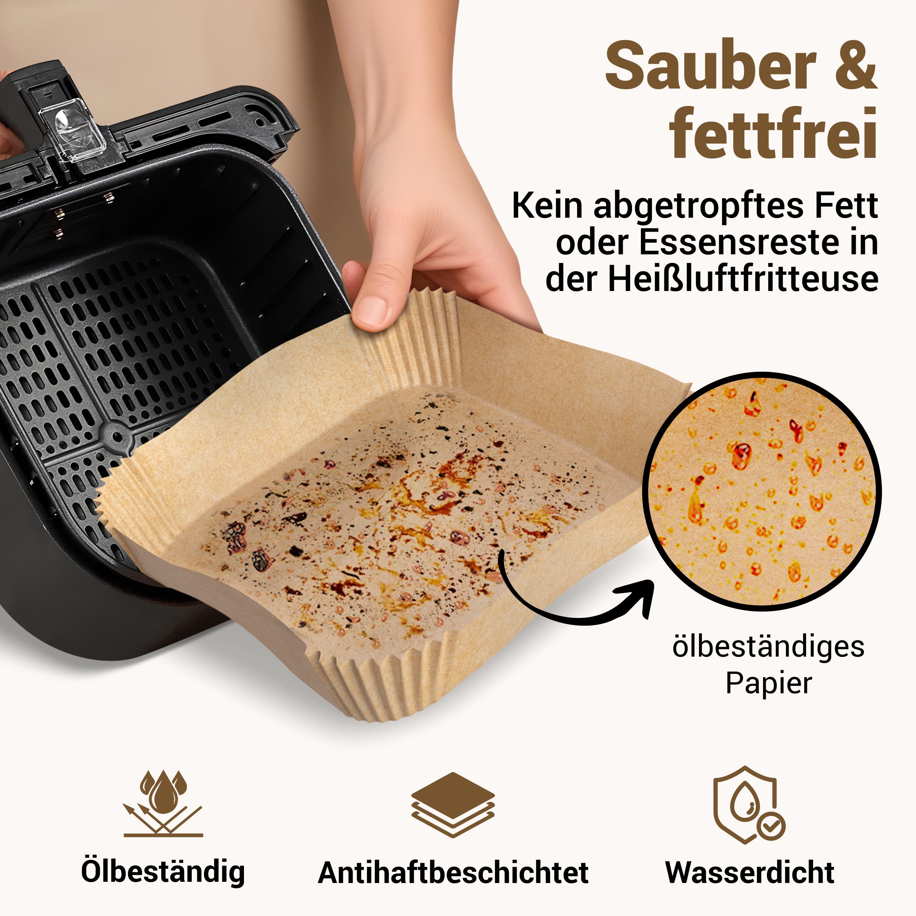 Smart-Planet Backpapier Backpapier für Heißluftfritteuse 125 Stk 20-24cm Airfryer, Antihaft-Beschichtung, rund, eckig – Bild 2 von 5
