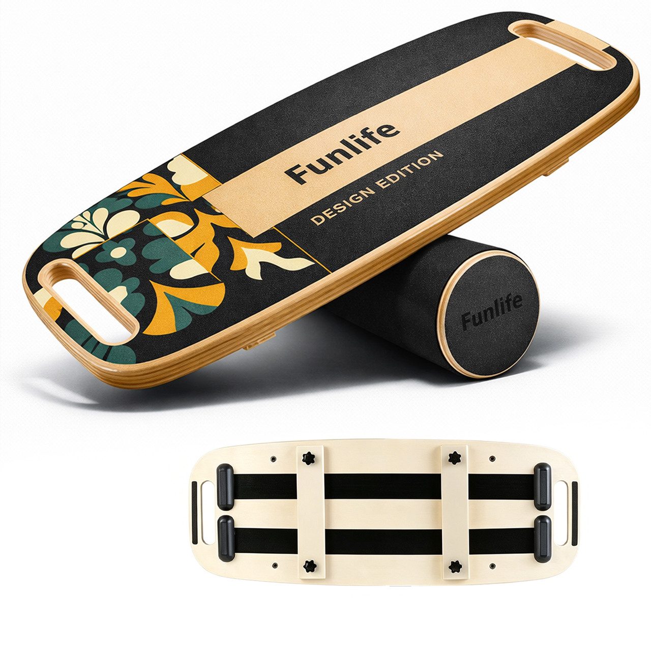FunLife Balanceboard MOVE Design-Edition, 3-stufiges System, 18 mm Mehrschichtholz, mit Rolle, bis 150 kg