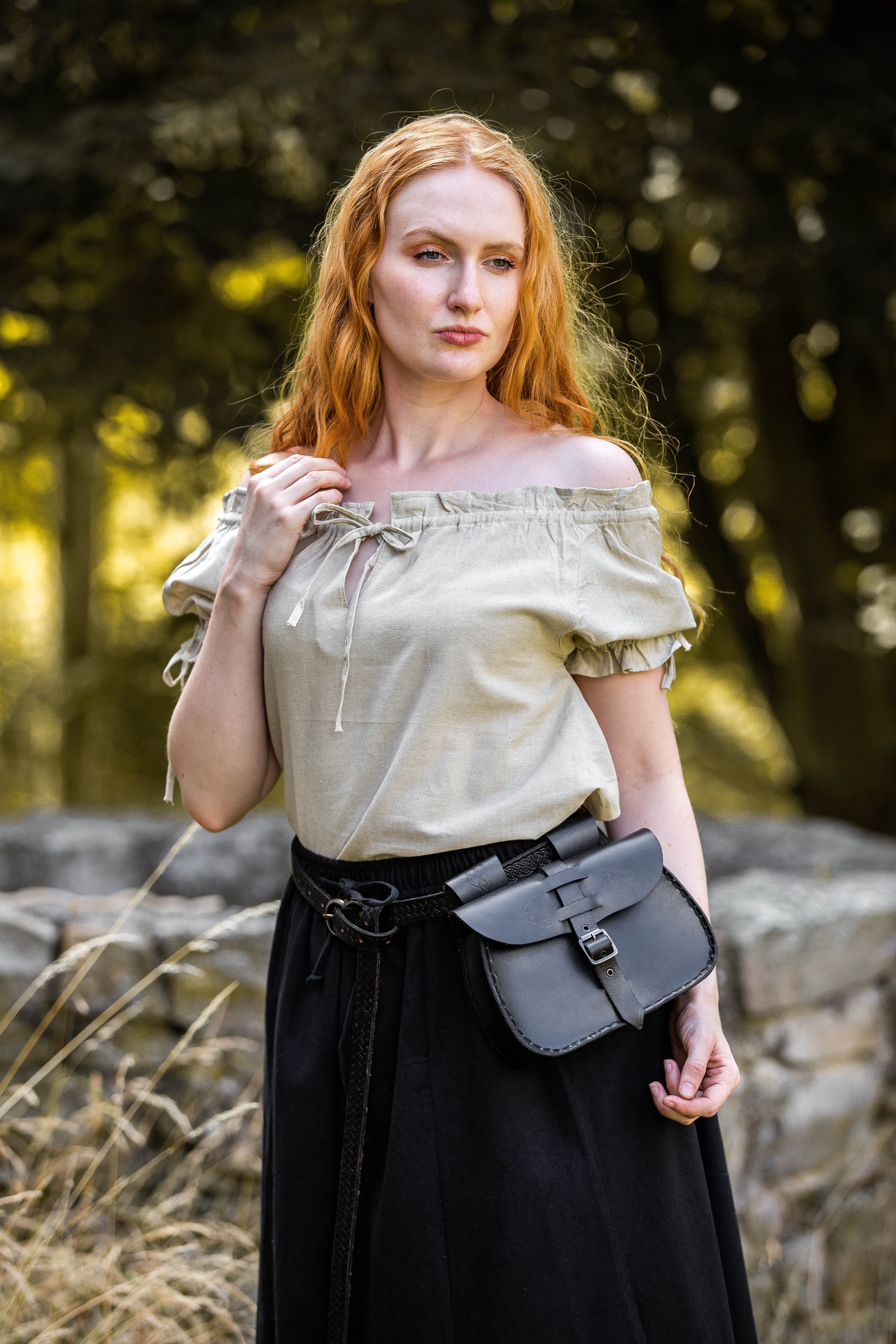 Leonardo Carbone Burgfräulein-Kostüm Mittelalterliche Sommerbluse "Otilia" in Hanffarben