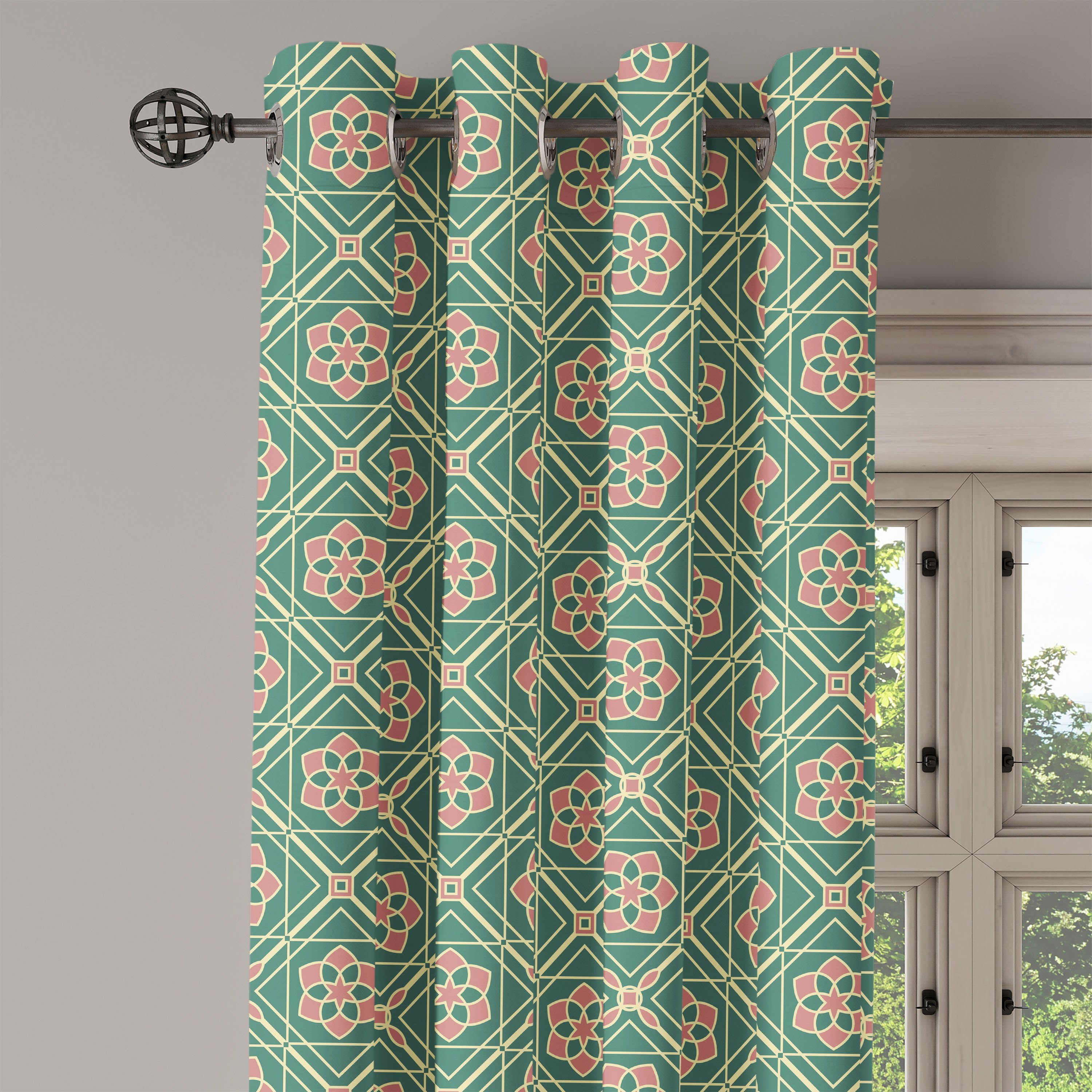Gardine Dekorative 2-Panel-Fenstervorhänge für Schlafzimmer Mandala Wohnzimmer, floral Osten Abakuhaus