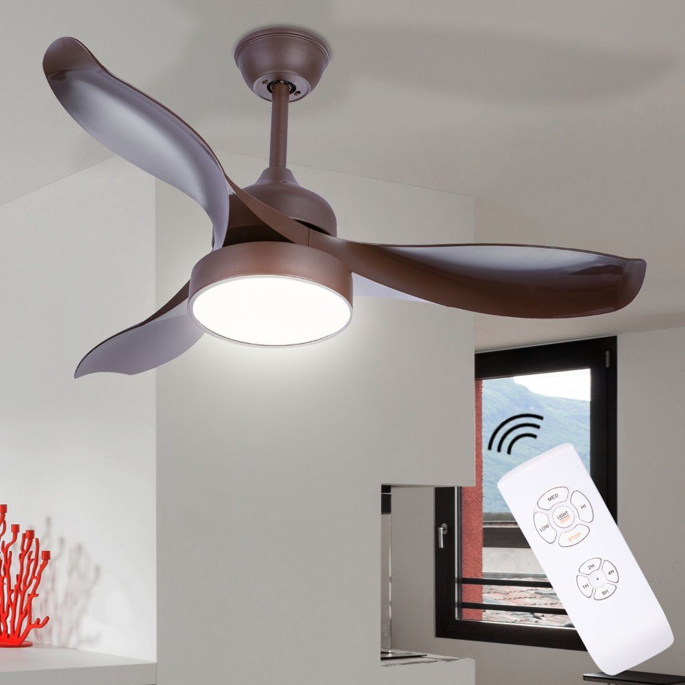 Wohn Tages-Licht - LED Deckenventilator, braun Timer cm Kühler Luft etc-shop 107 FERNBEDIENUNG Decken Ventilator