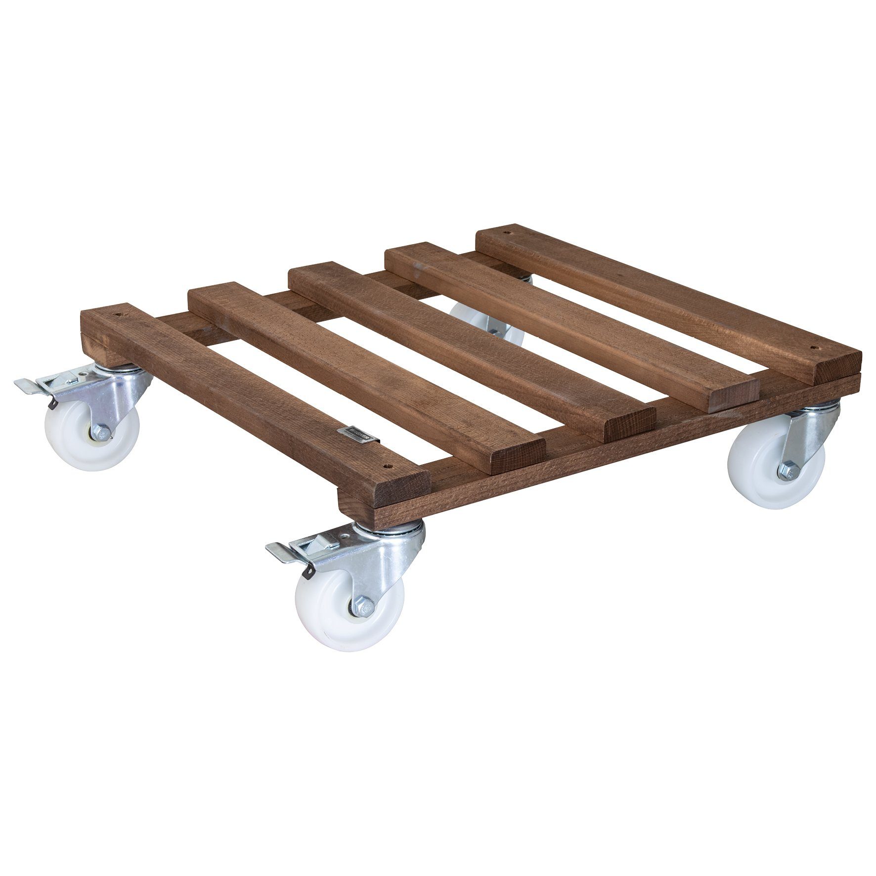 WAGNER design yourself Pflanzenroller GIGANT 45 x 13 cm I für Außenbereich + Innenbereich I rund & eckig I Kübelroller aus FSC®-Buchenholz, braun I 2 Total-Feststeller I Tragkraft 250 kg - Made in EU