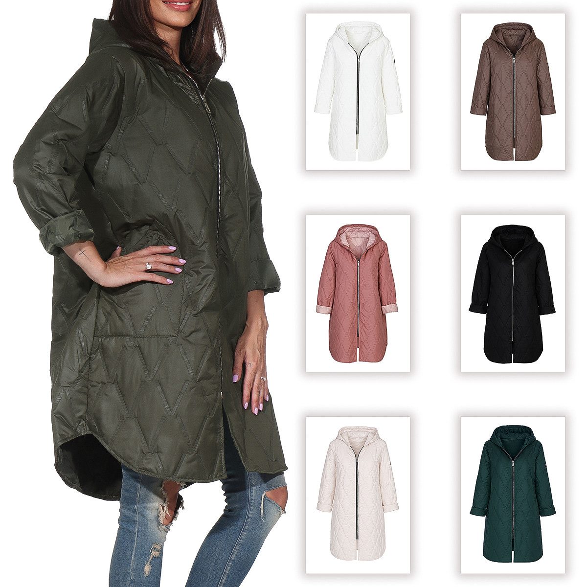 simaranda Langjacke Steppjacke lang stylischer Trenchcoat 5343 mit Kapuze