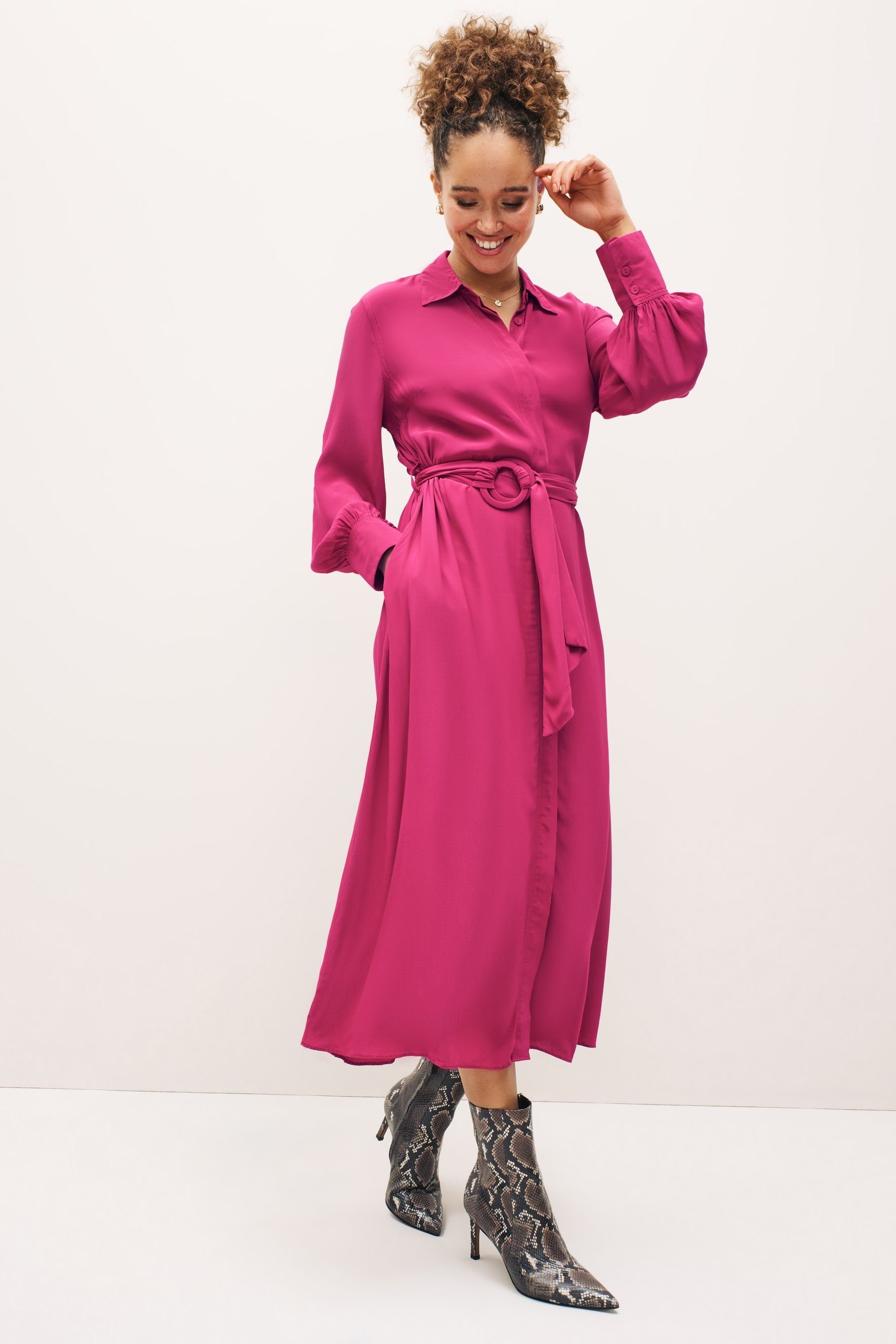 Gürtel Midi-Hemdkleid Next Tüllkleid (1-tlg) mit Pink