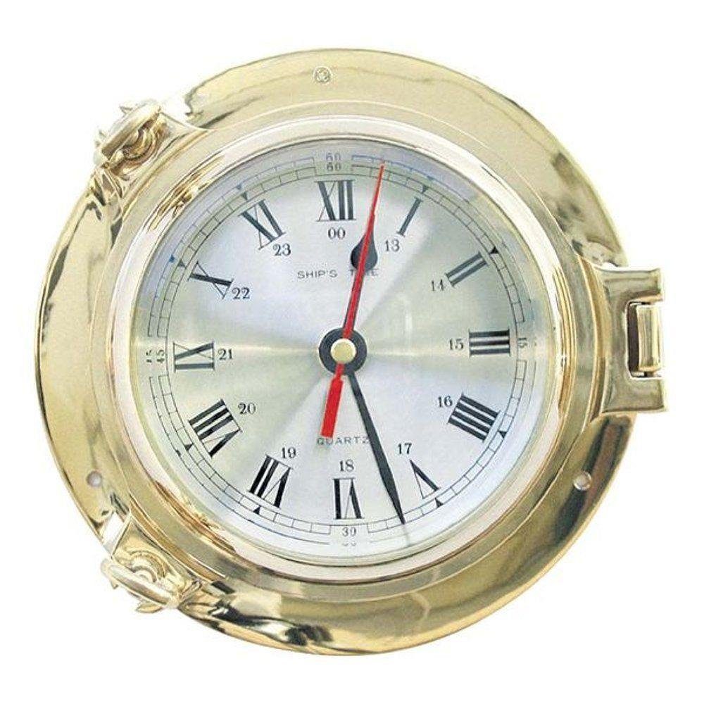 Linoows Uhr Messing Wanduhr im Bullauge, Marine 18 Uhr cm