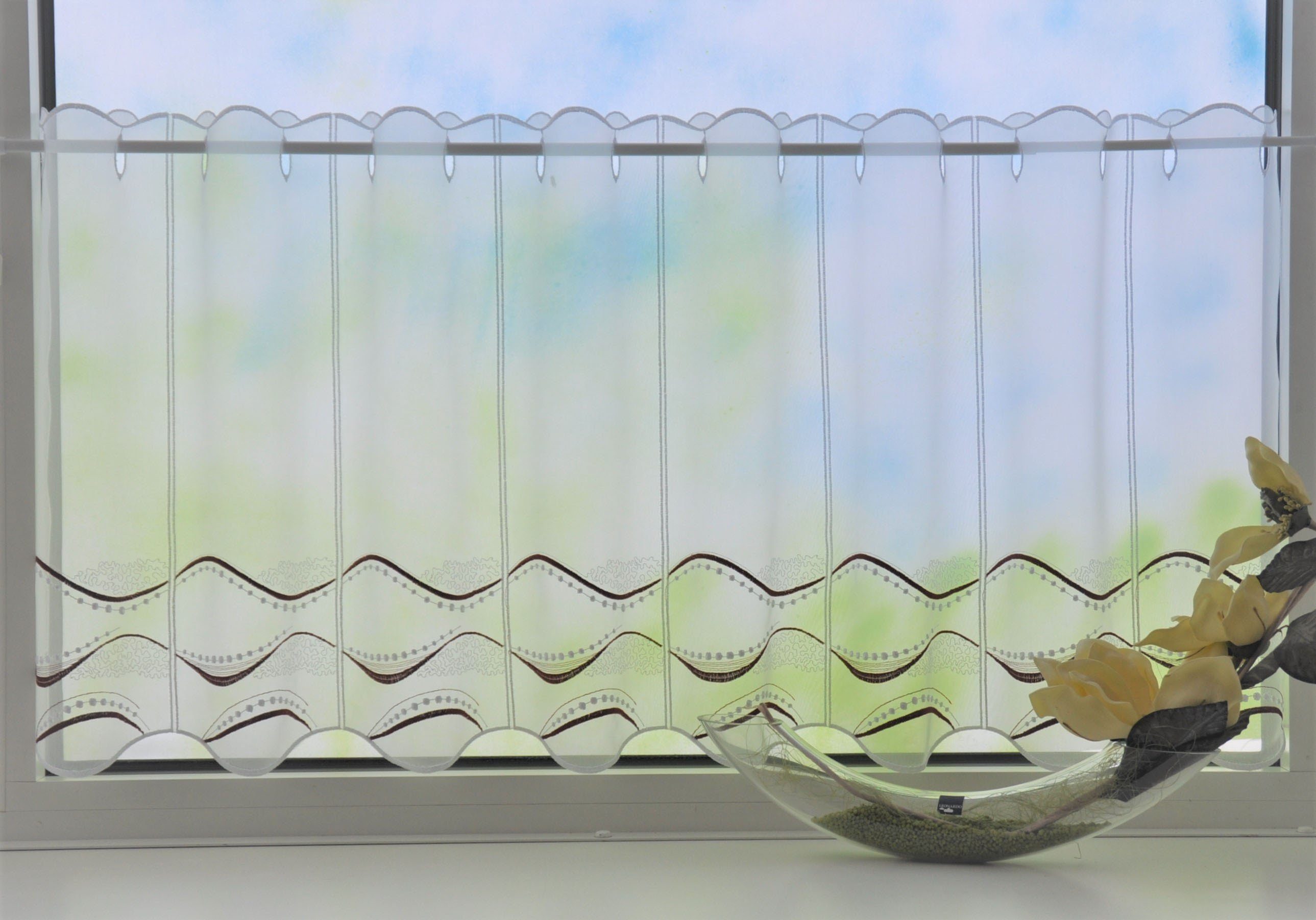 Stickereien Plauen Scheibengardine Welle (1 St), Stangendurchzug, halbtransparent, Voile